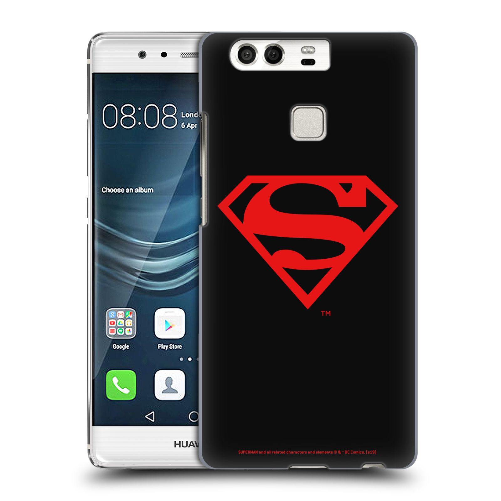 Pouzdro na mobil Huawei P9 / P9 DUAL SIM - HEAD CASE - DC komix Superman červený znak černé pozadí