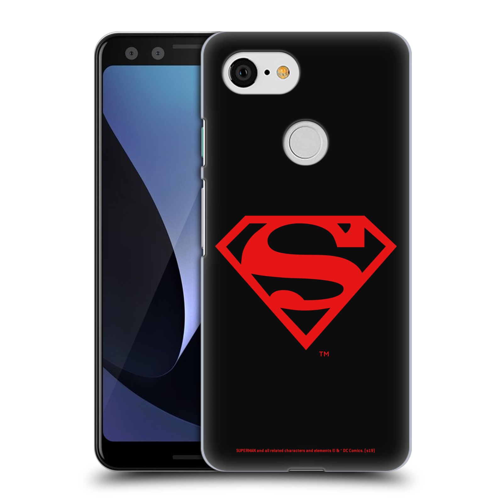 Pouzdro na mobil Google Pixel 3 - HEAD CASE - DC komix Superman červený znak černé pozadí