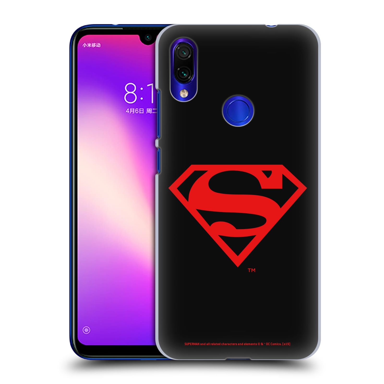 Pouzdro na mobil Xiaomi Redmi Note 7 - HEAD CASE - DC komix Superman červený znak černé pozadí