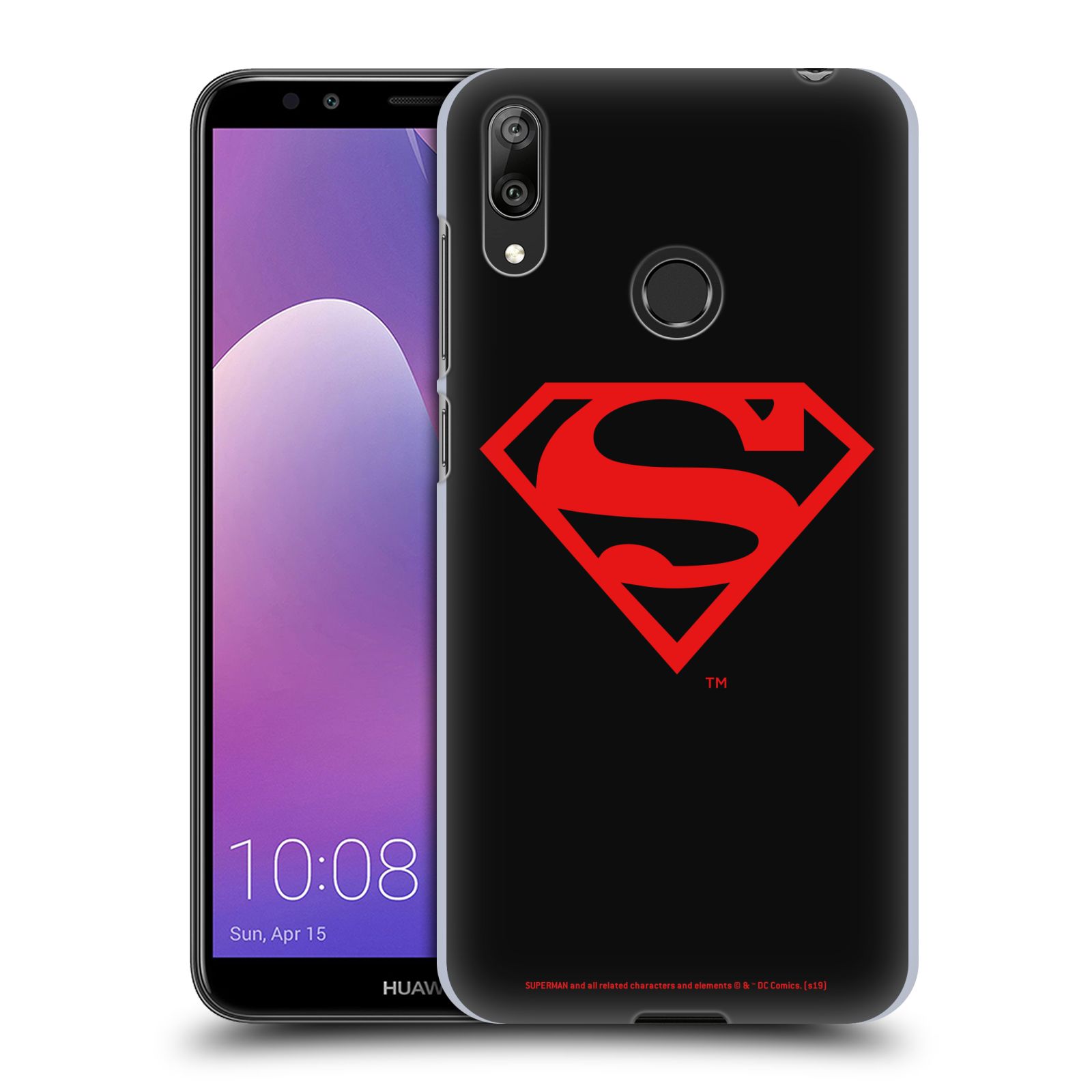 Pouzdro na mobil Huawei Y7 2019 - HEAD CASE - DC komix Superman červený znak černé pozadí