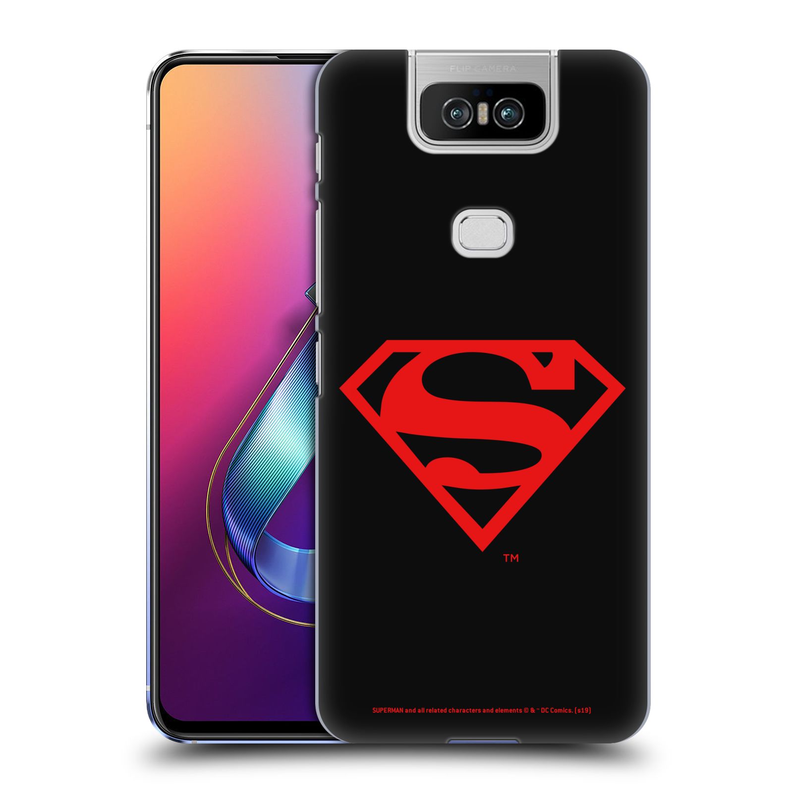 Pouzdro na mobil ASUS Zenfone 6 ZS630KL - HEAD CASE - DC komix Superman červený znak černé pozadí