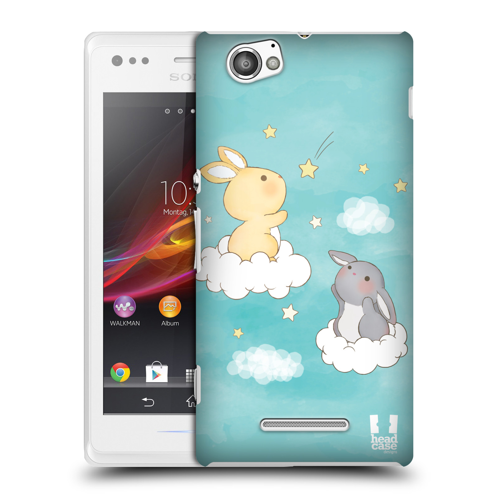 HEAD CASE plastový obal na mobil Sony Xperia M vzor králíček a hvězdy modrá