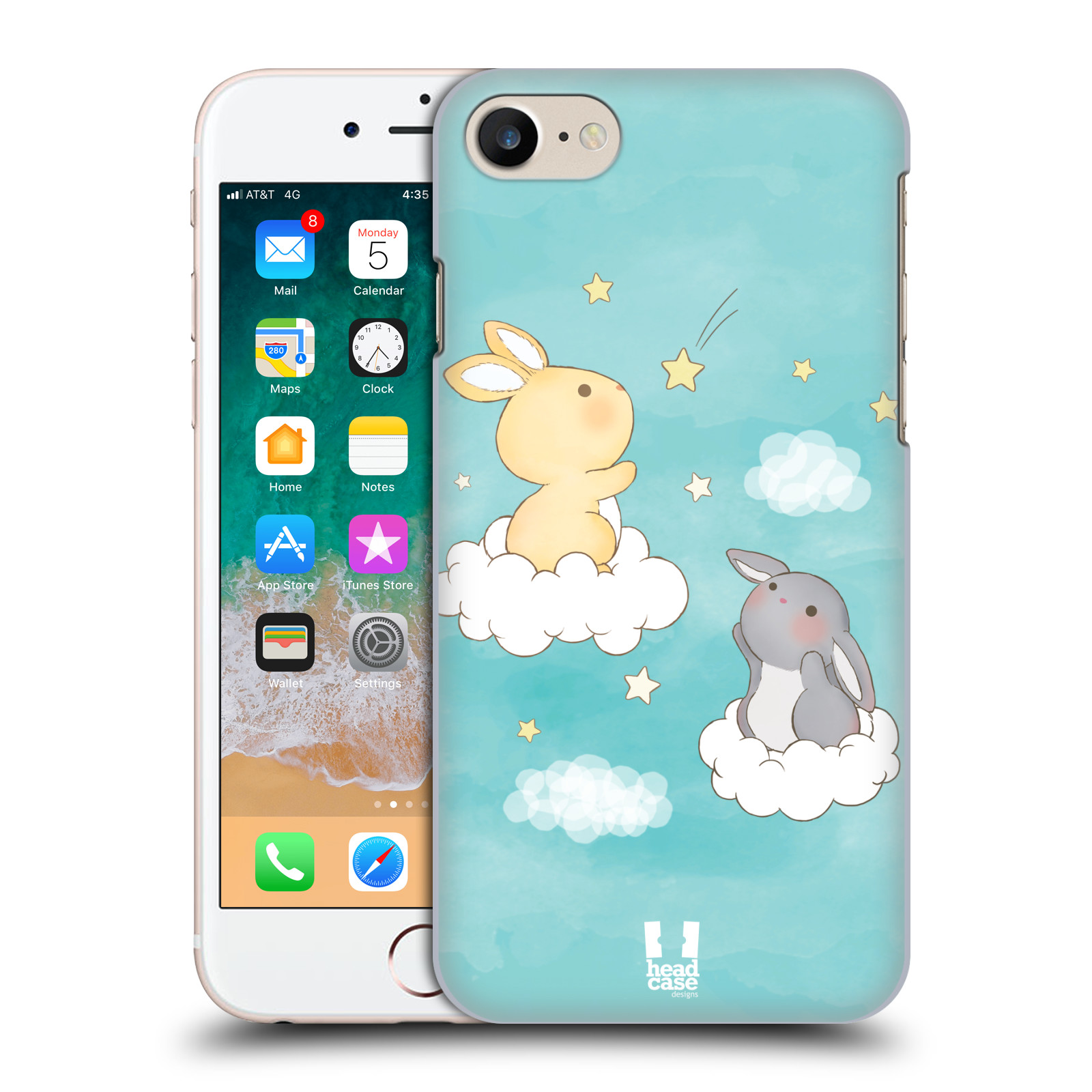 HEAD CASE plastový obal na mobil Apple Iphone 7 vzor králíček a hvězdy modrá
