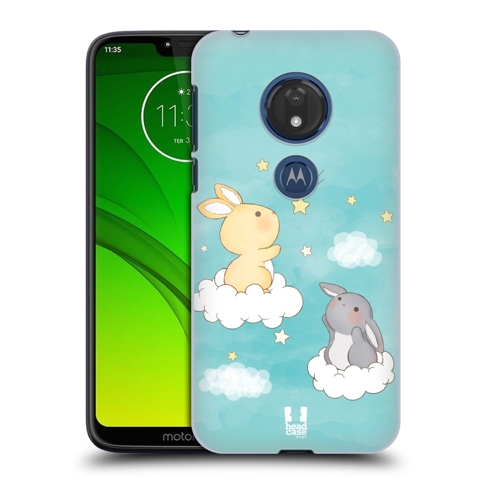 Pouzdro na mobil Motorola Moto G7 Play vzor králíček a hvězdy modrá