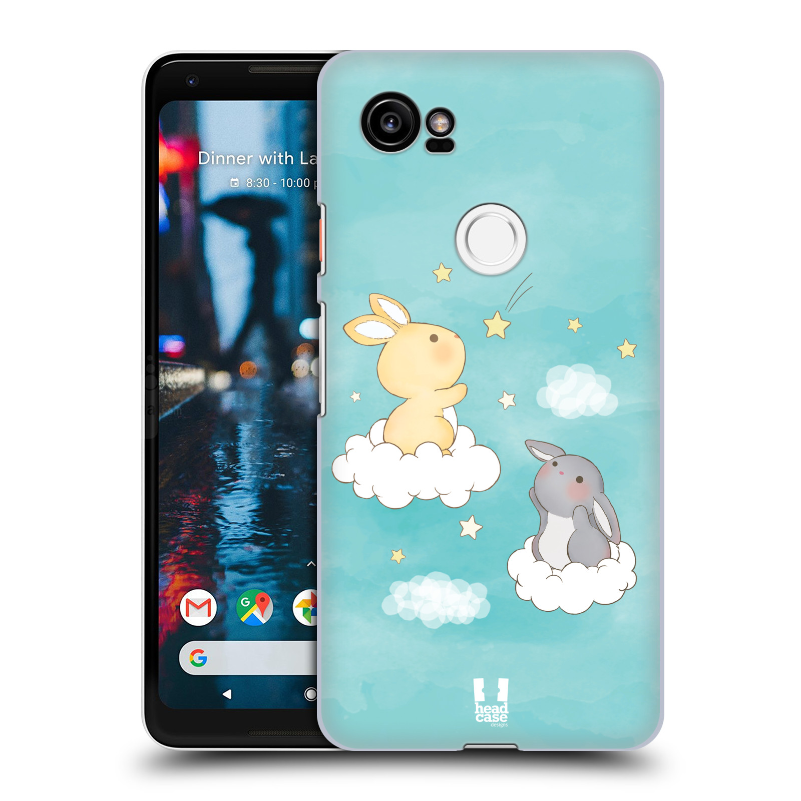 HEAD CASE plastový obal na mobil Google Pixel 2 XL vzor králíček a hvězdy modrá