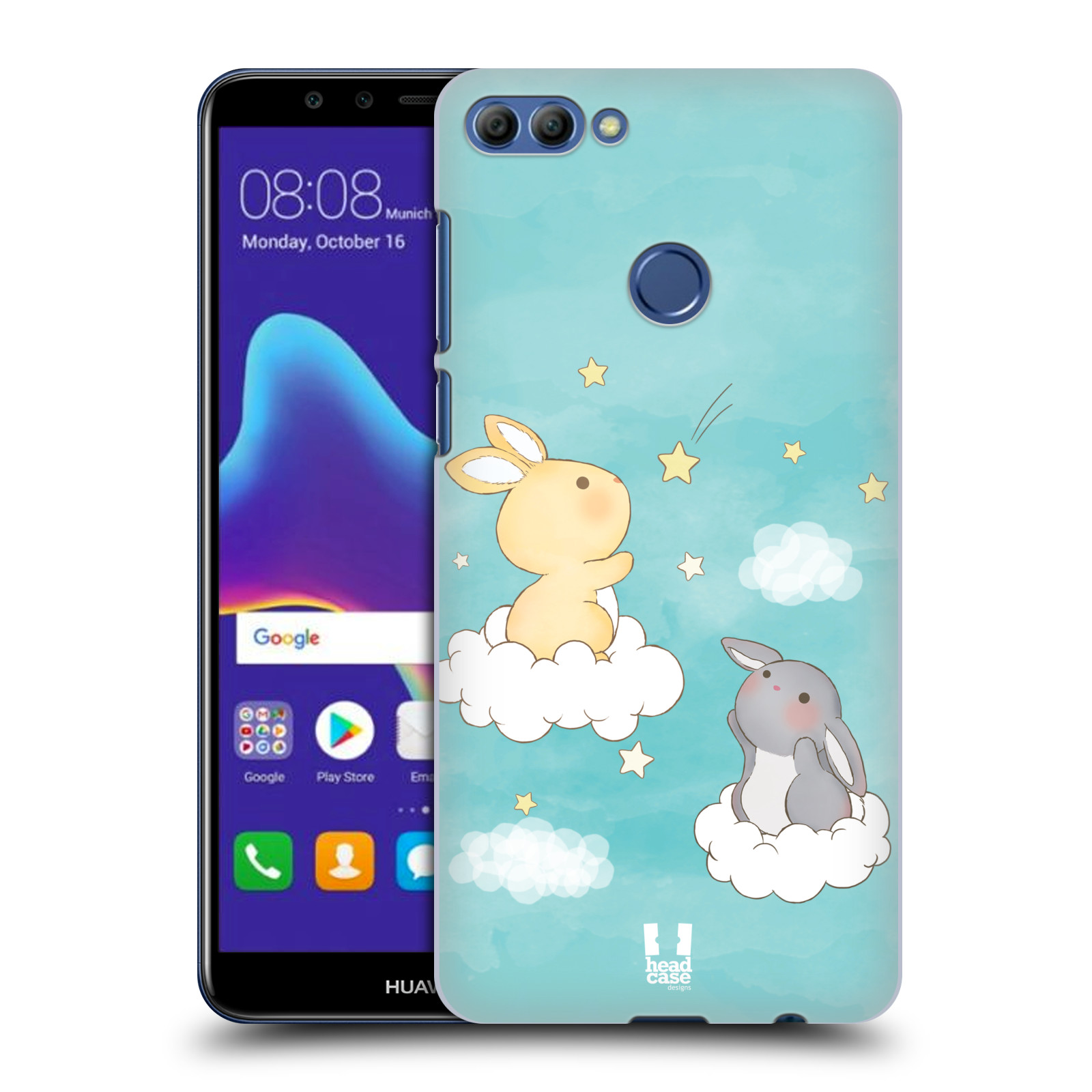 HEAD CASE plastový obal na mobil Huawei Y9 2018 vzor králíček a hvězdy modrá