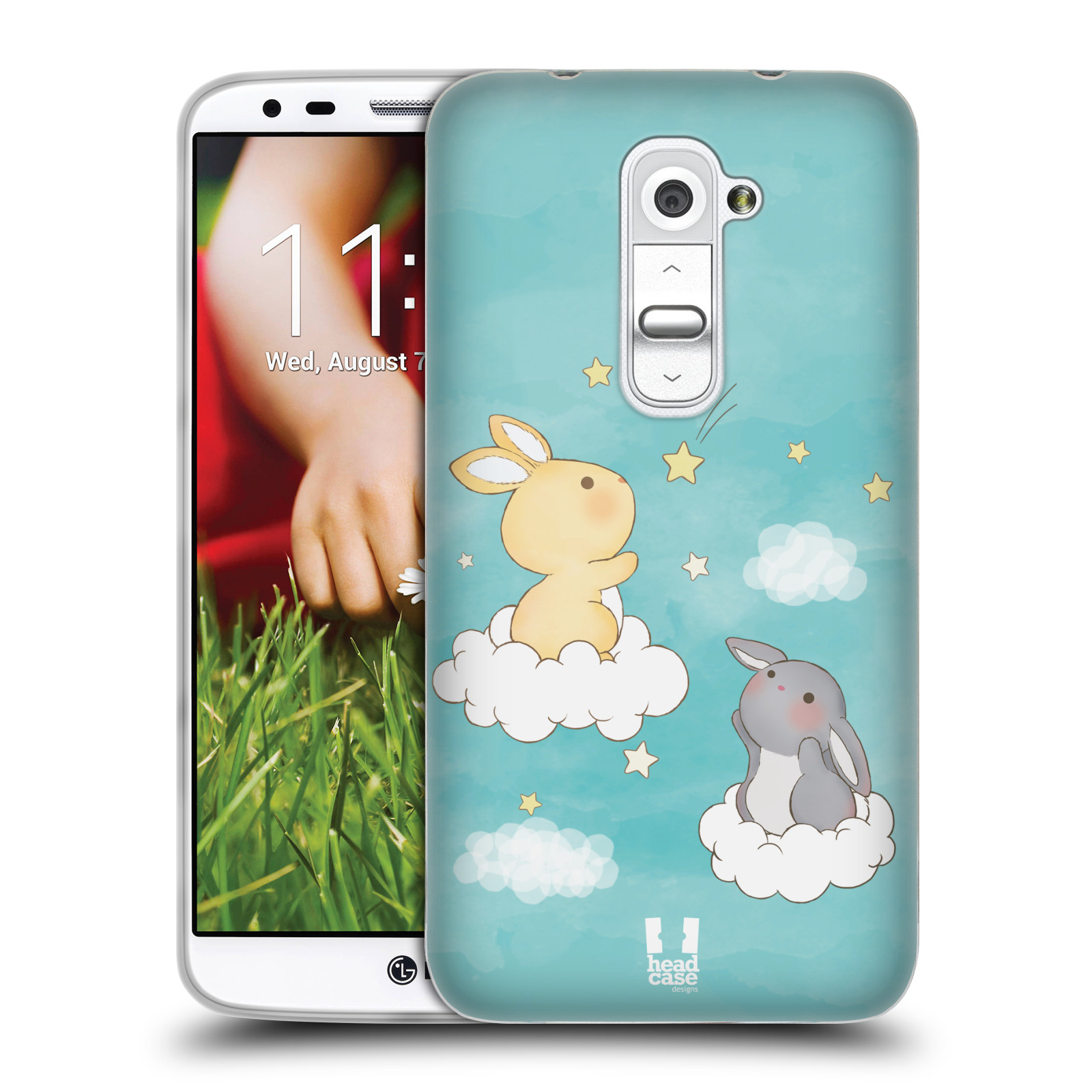 HEAD CASE silikonový obal na mobil LG G2 vzor králíček a hvězdy modrá
