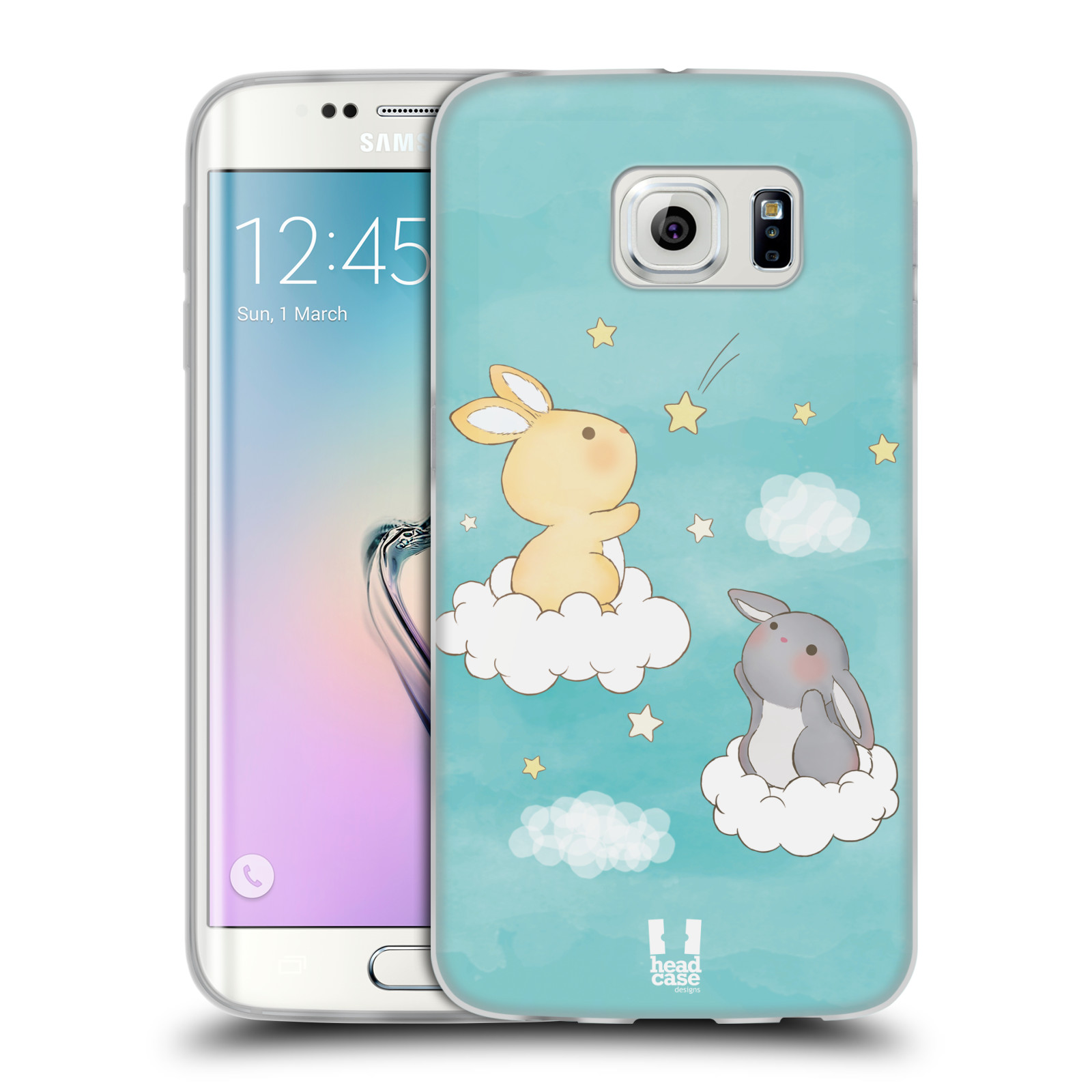 HEAD CASE silikonový obal na mobil Samsung Galaxy S6 EDGE vzor králíček a hvězdy modrá