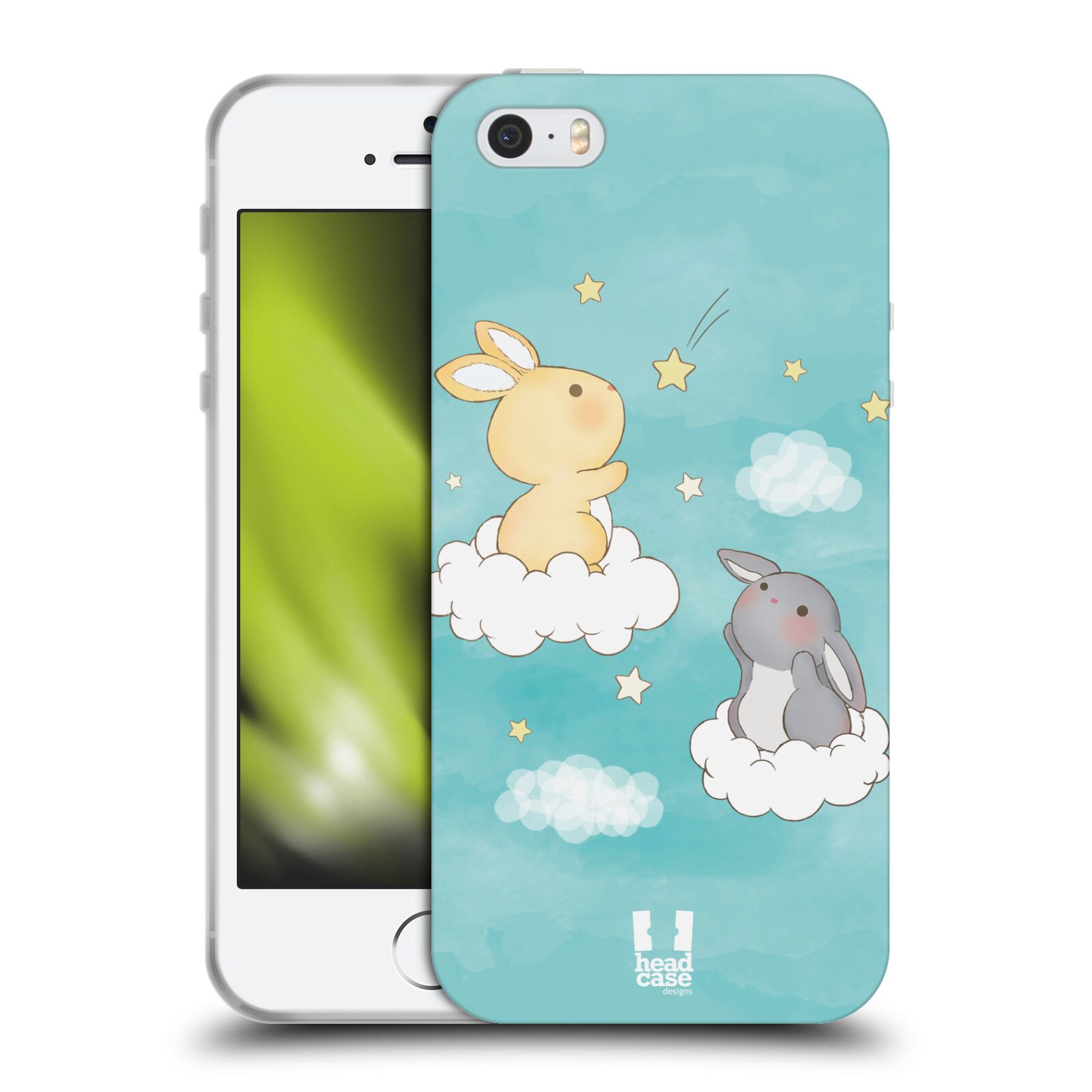 HEAD CASE silikonový obal na mobil Apple Iphone 5/5S vzor králíček a hvězdy modrá