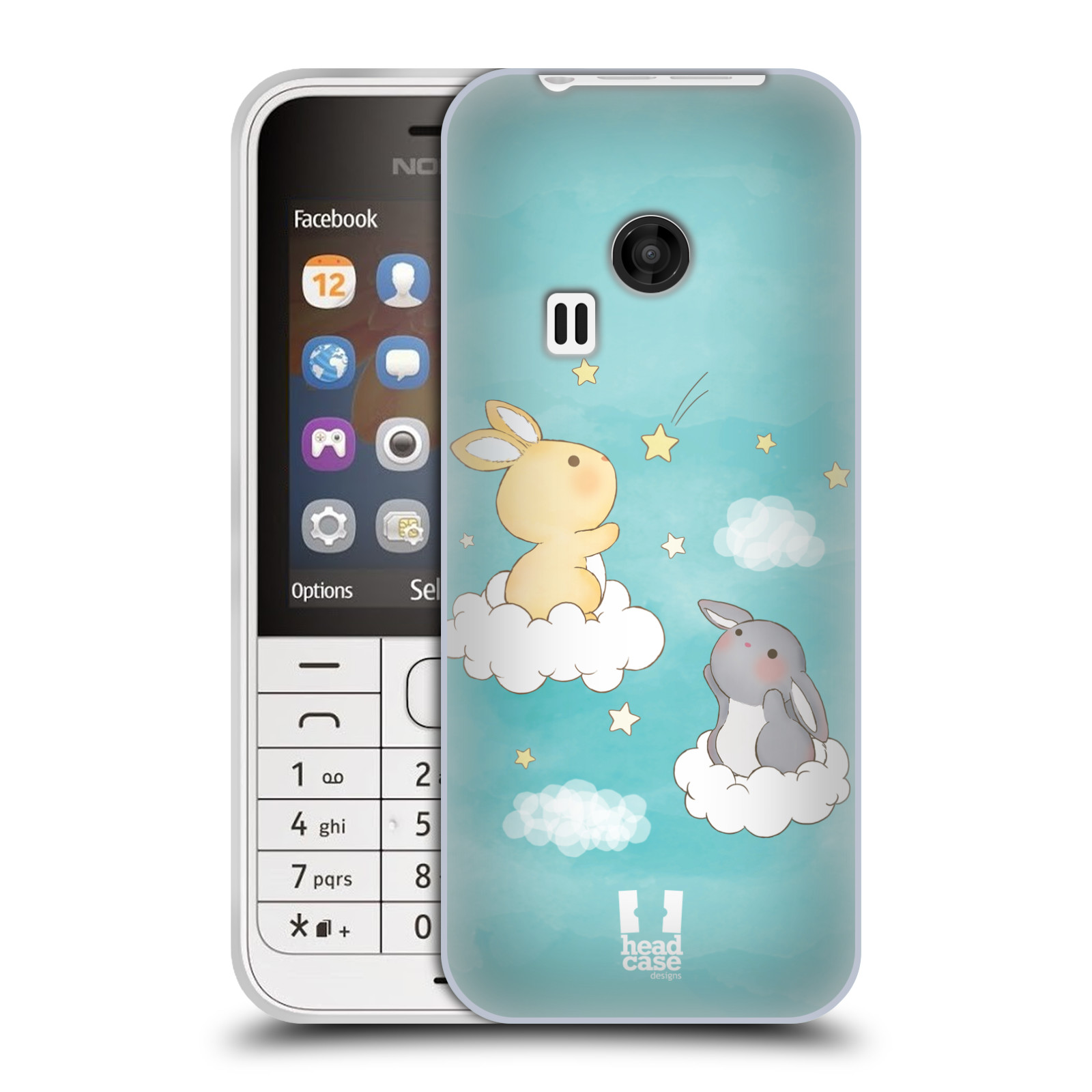 HEAD CASE silikonový obal na mobil NOKIA 220 / NOKIA 220 DUAL SIM vzor králíček a hvězdy modrá