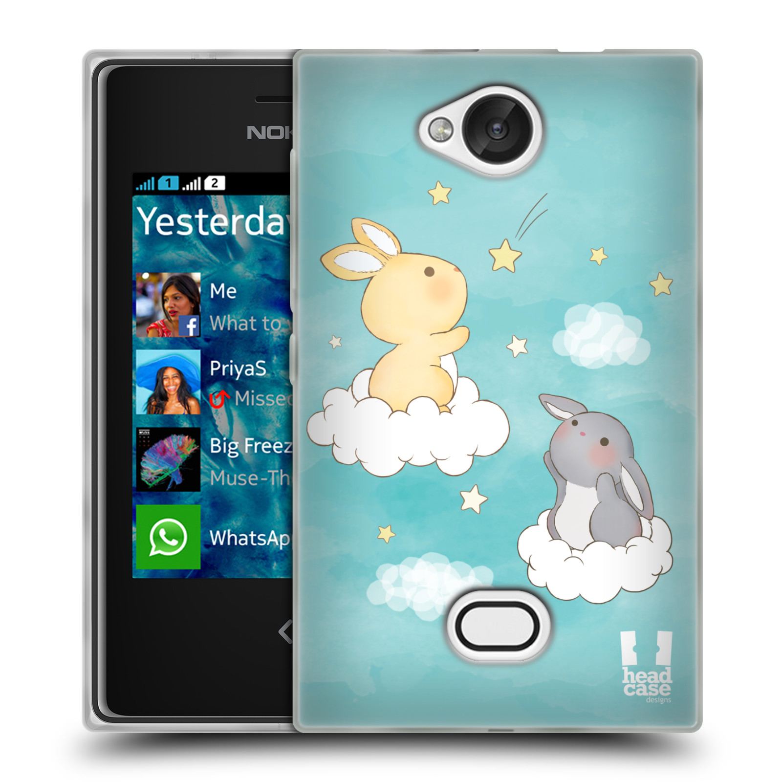 HEAD CASE silikonový obal na mobil NOKIA Asha 503 vzor králíček a hvězdy modrá