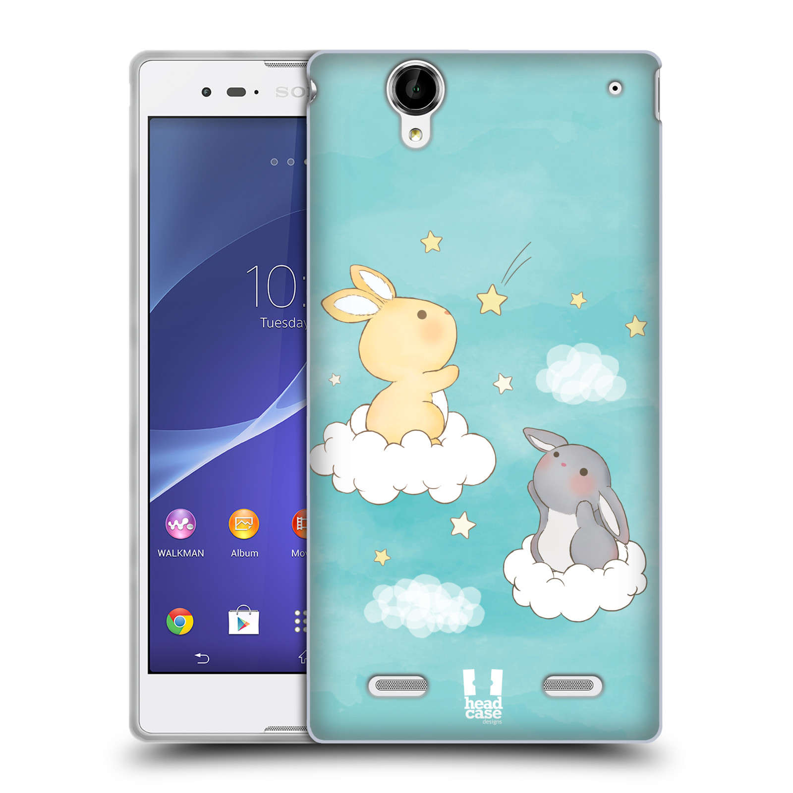 HEAD CASE silikonový obal na mobil Sony Xperia T2 Ultra/T2 Ultra DUAL SIM vzor králíček a hvězdy modrá
