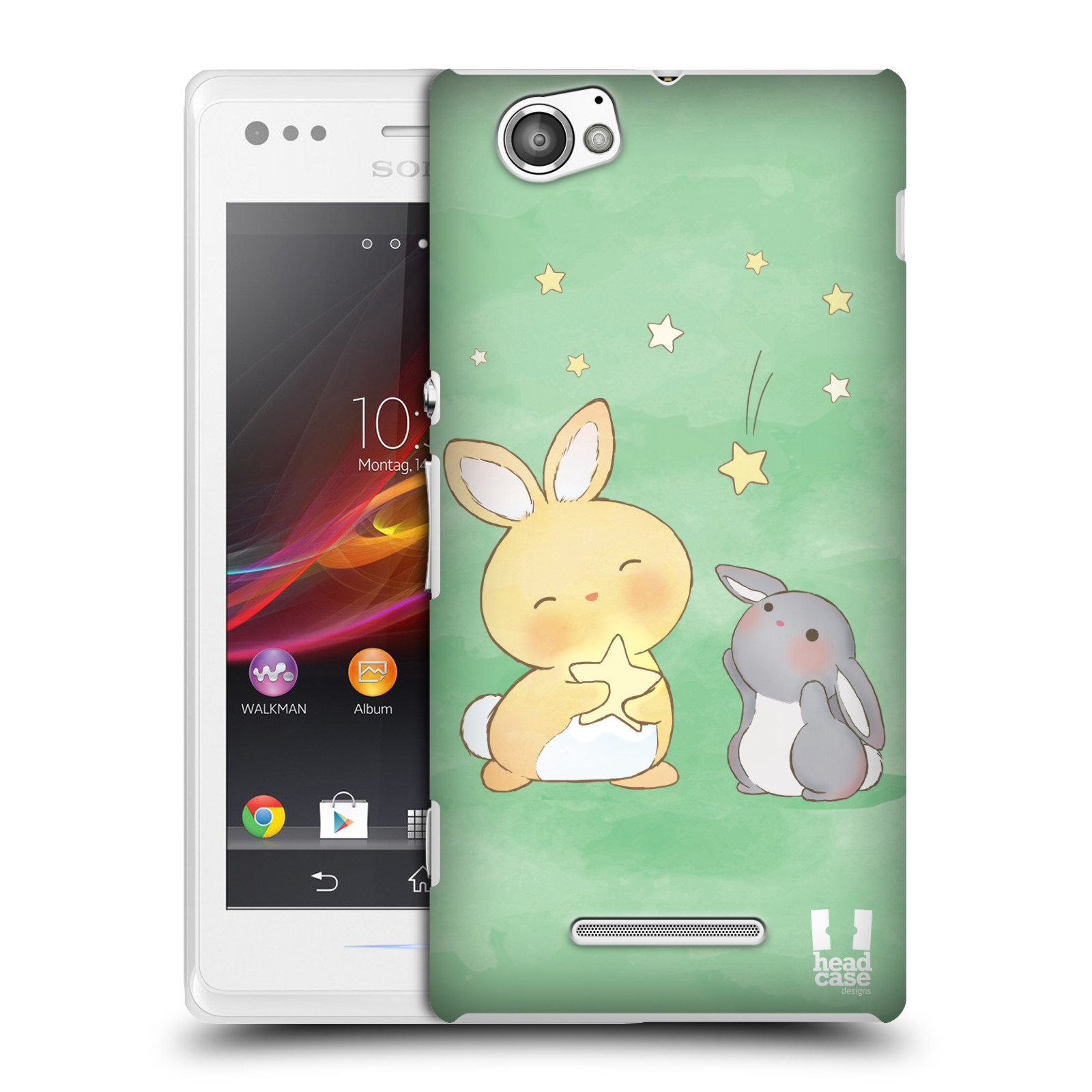 HEAD CASE plastový obal na mobil Sony Xperia M vzor králíček a hvězdy zelená