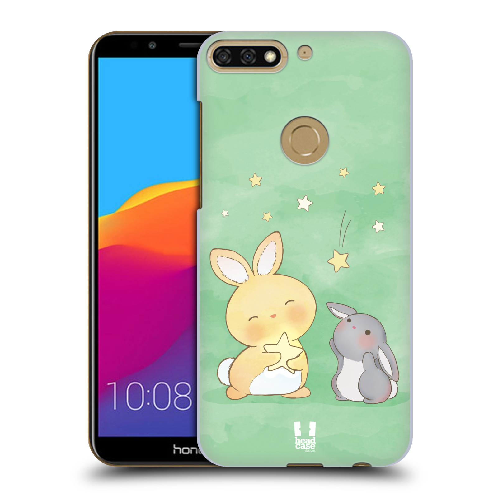 HEAD CASE plastový obal na mobil Honor 7c vzor králíček a hvězdy zelená