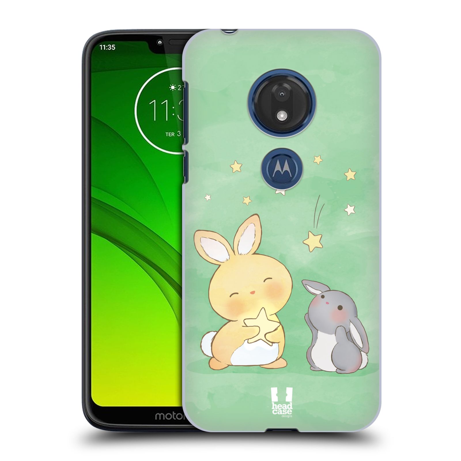 Pouzdro na mobil Motorola Moto G7 Play vzor králíček a hvězdy zelená