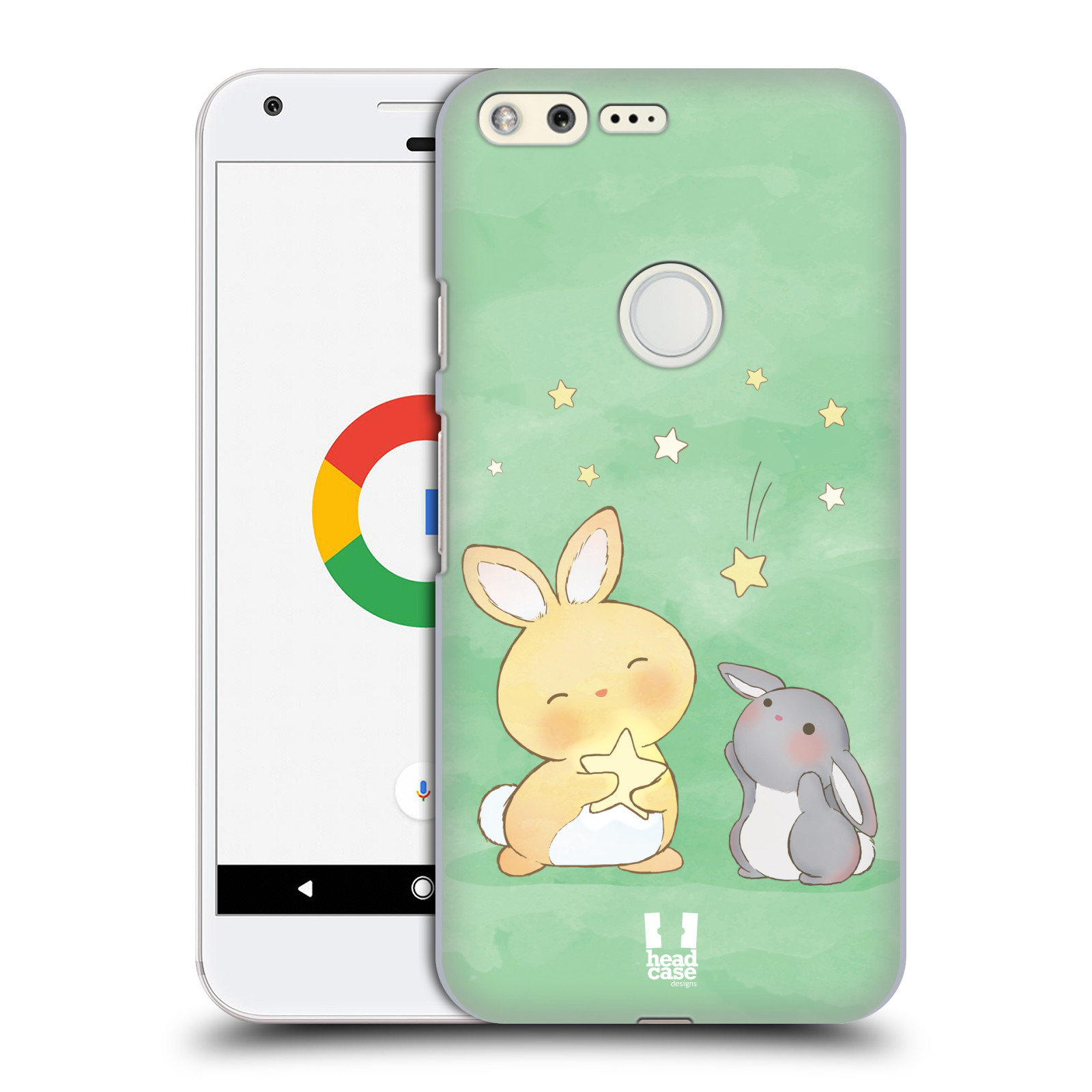 HEAD CASE plastový obal na mobil GOOGLE Pixel vzor králíček a hvězdy zelená