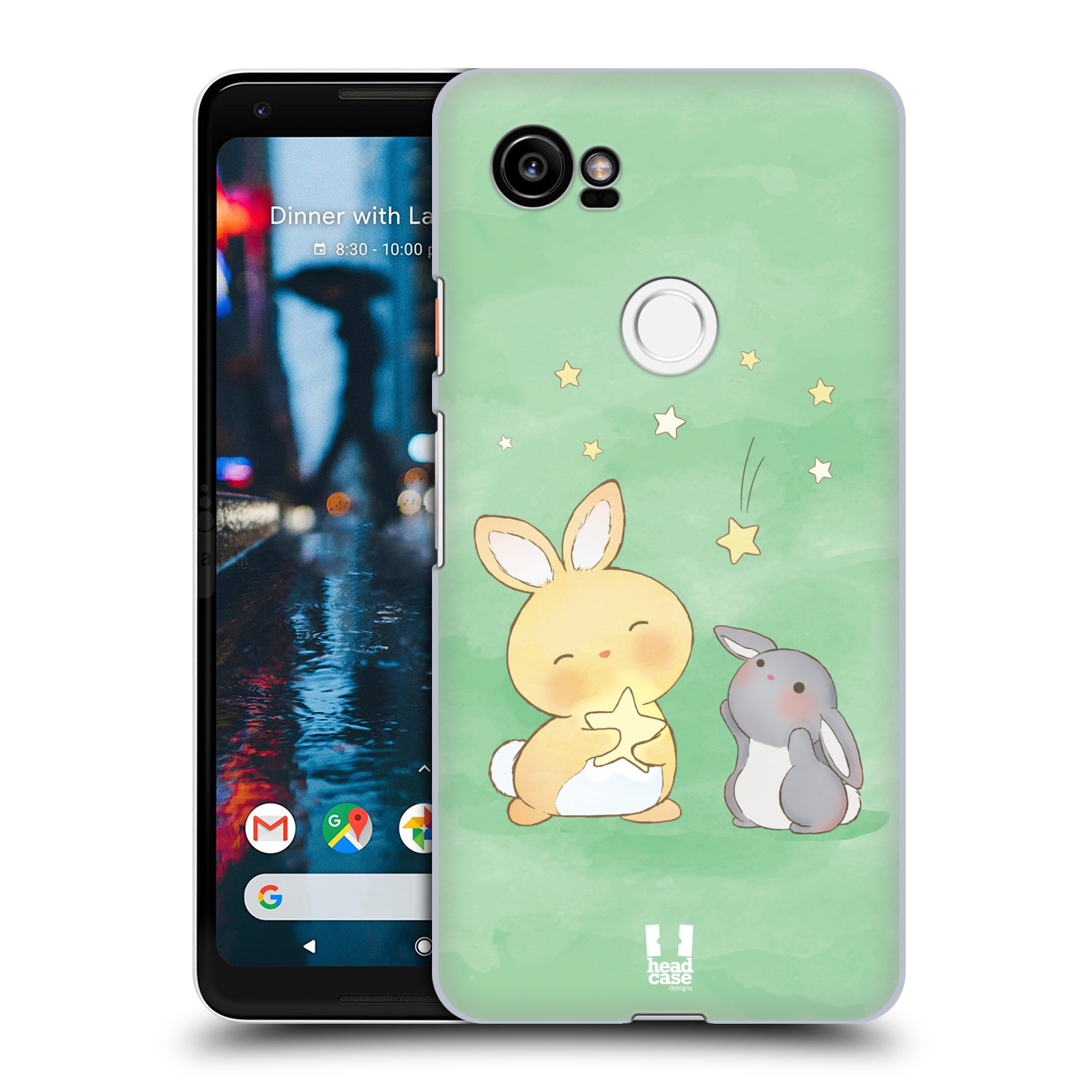 HEAD CASE plastový obal na mobil Google Pixel 2 XL vzor králíček a hvězdy zelená