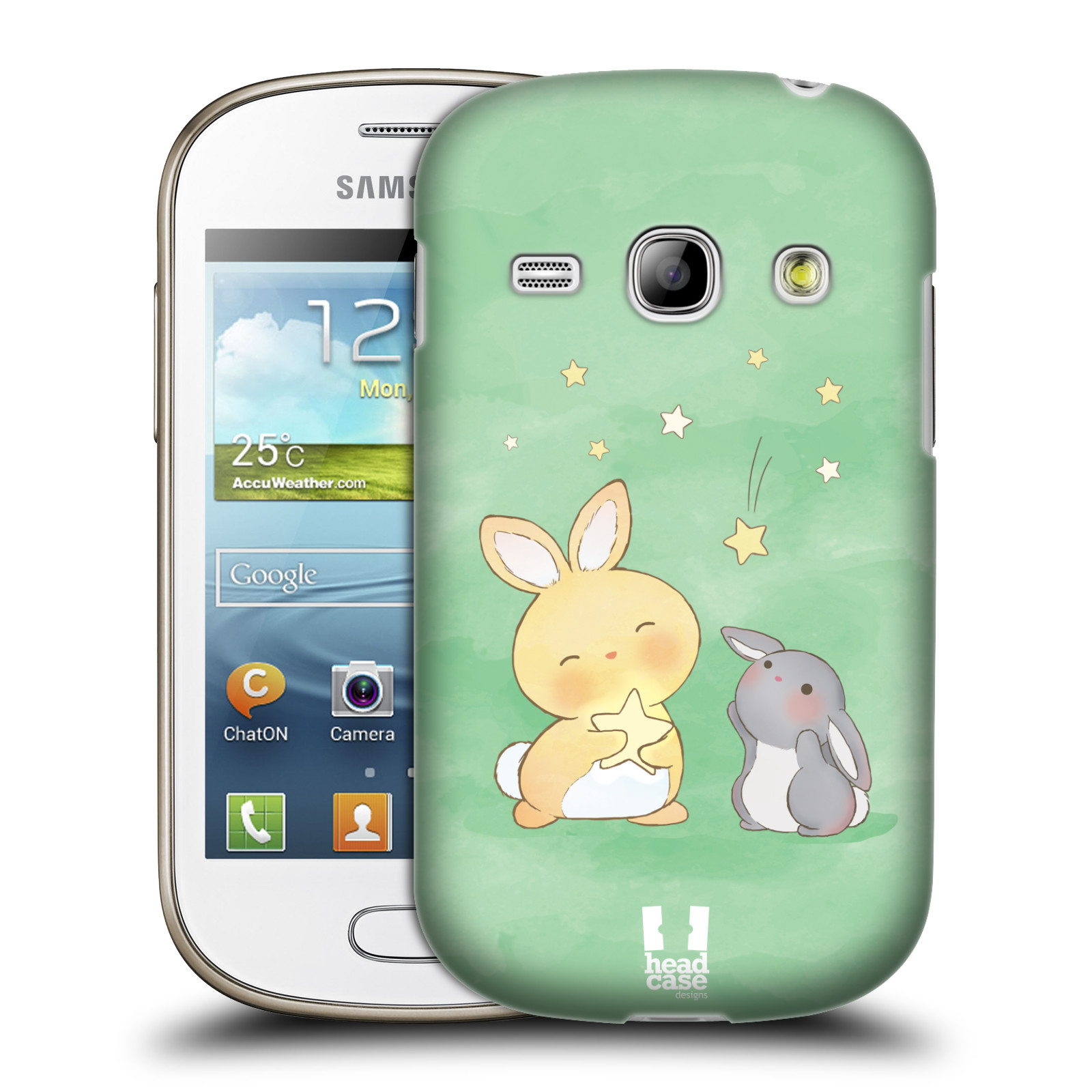 HEAD CASE plastový obal na mobil SAMSUNG GALAXY FAME (S6810) vzor králíček a hvězdy zelená