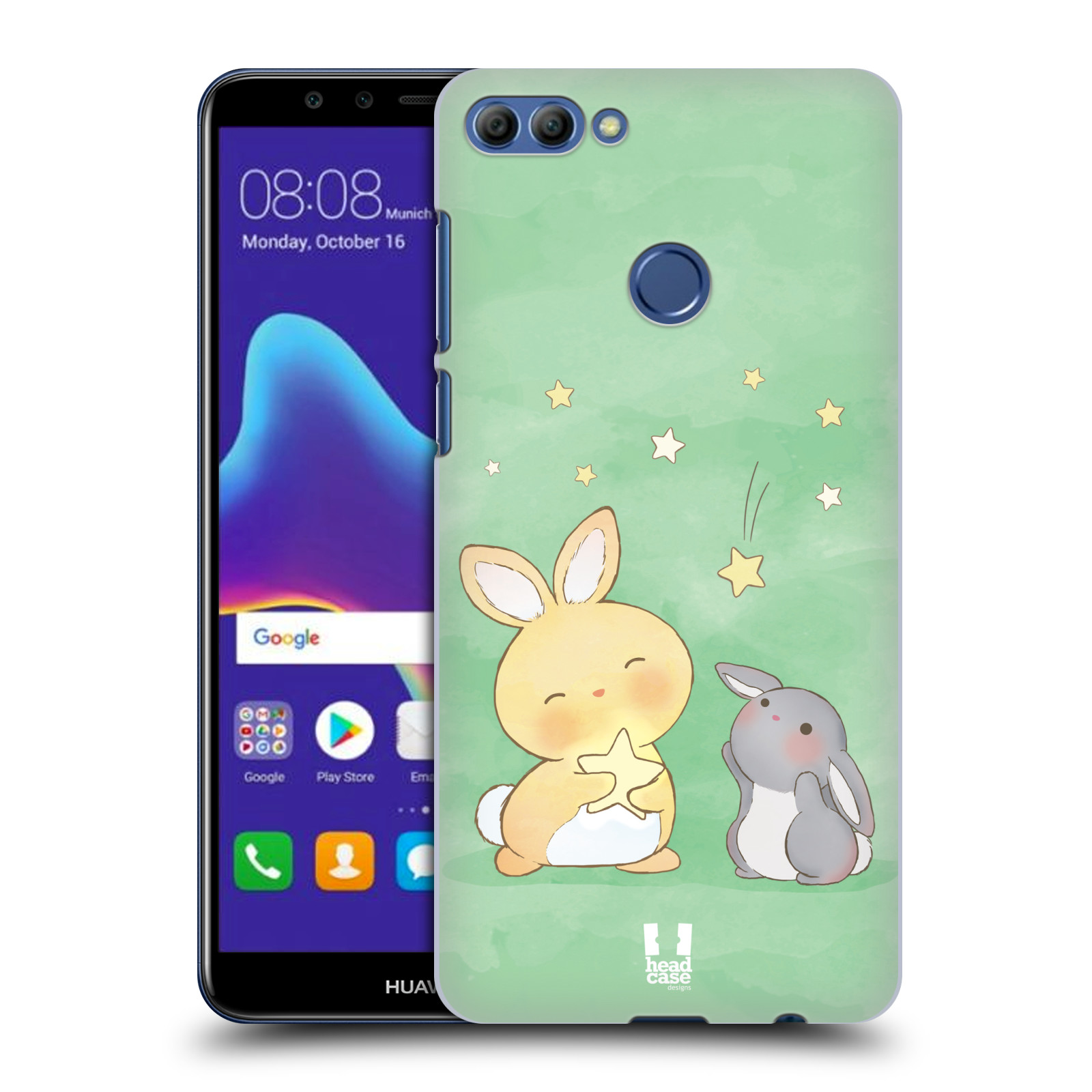 HEAD CASE plastový obal na mobil Huawei Y9 2018 vzor králíček a hvězdy zelená