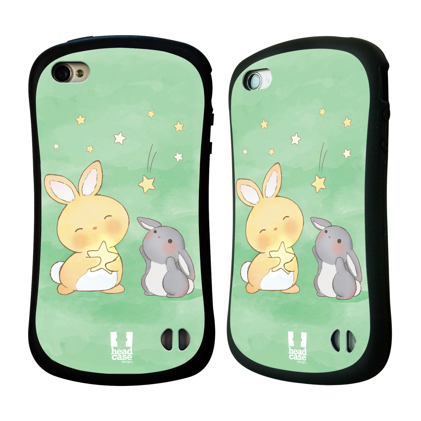 HEAD CASE silikon/plast odolný obal na mobil Apple Iphone 4/4S vzor králíček a hvězdy zelená