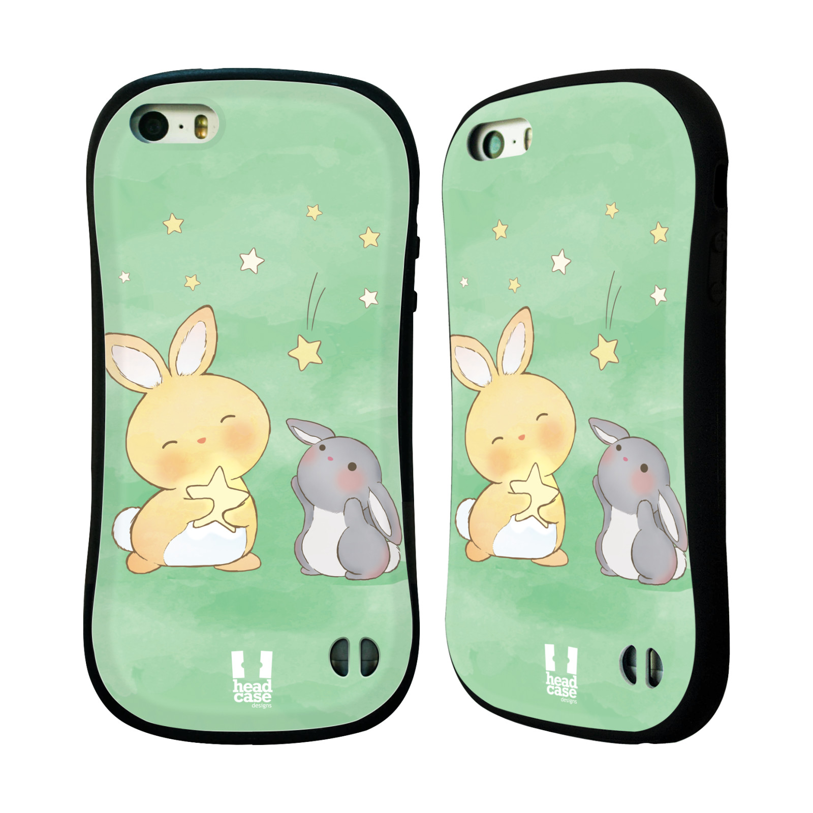 HEAD CASE silikon/plast odolný obal na mobil Apple Iphone 5/5S vzor králíček a hvězdy zelená