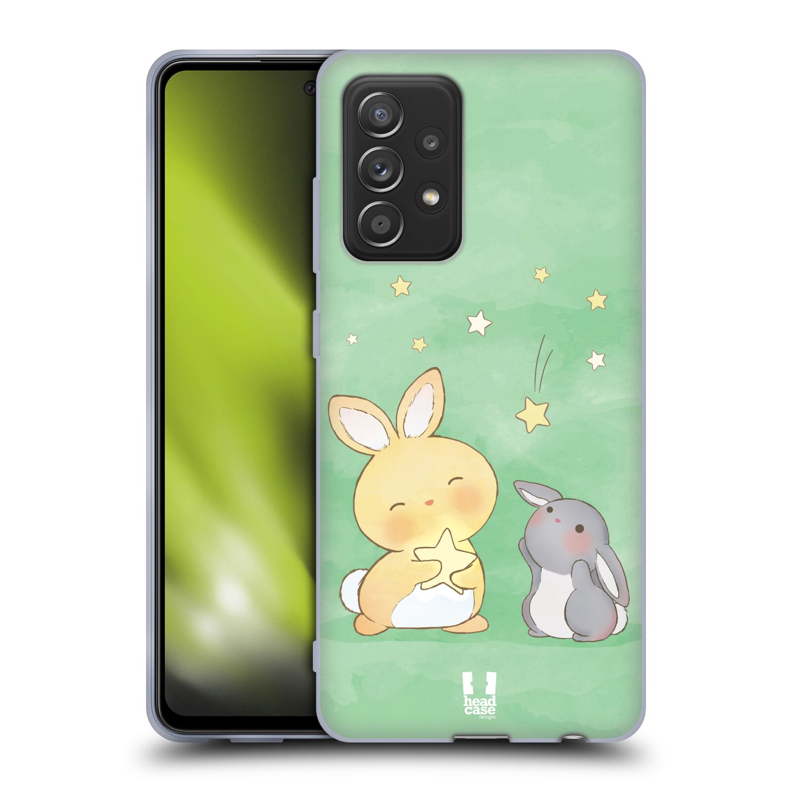 Plastový obal HEAD CASE na mobil Samsung Galaxy A52 / A52 5G / A52s 5G vzor králíček a hvězdy zelená