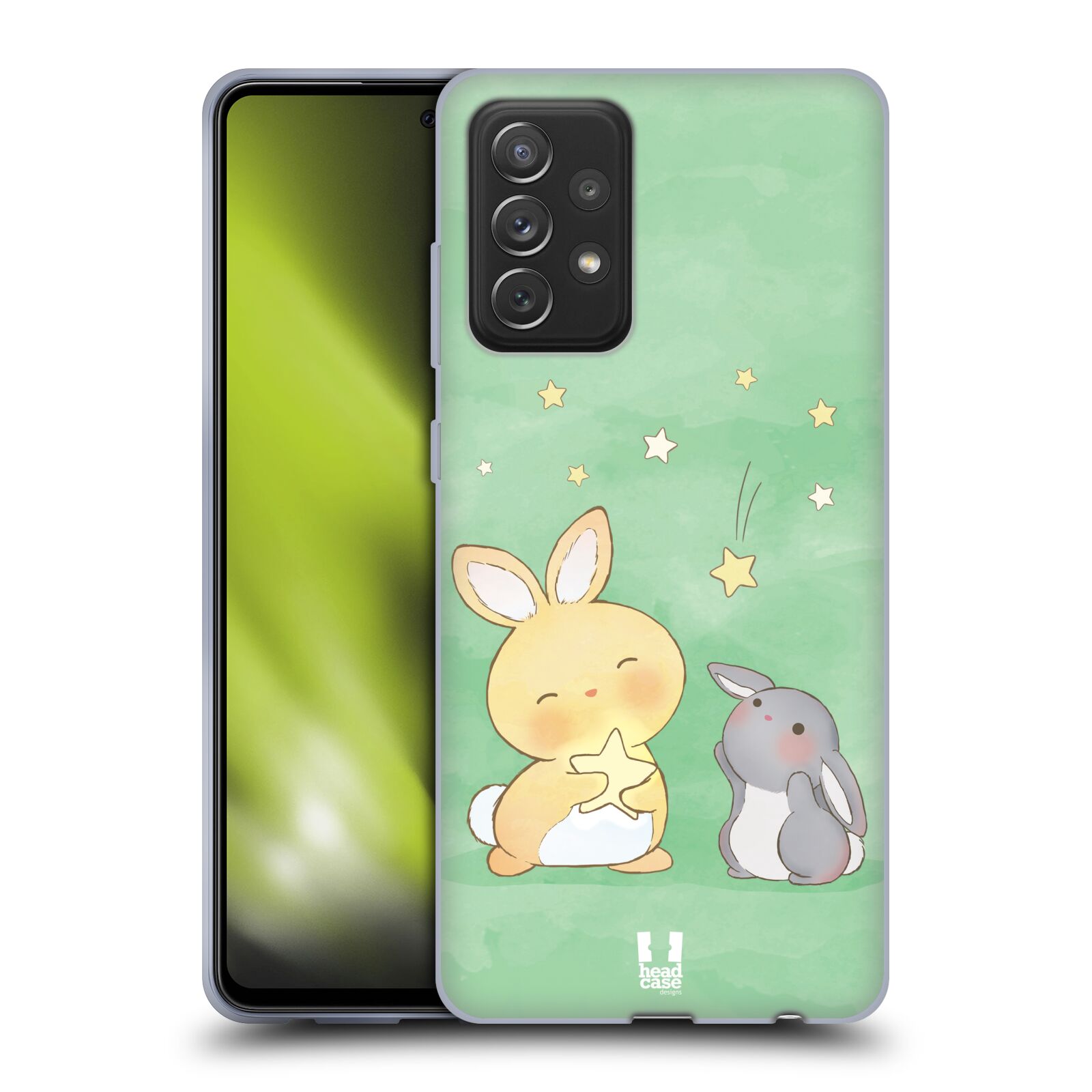 Plastový obal HEAD CASE na mobil Samsung Galaxy A72 / A72 5G vzor králíček a hvězdy zelená