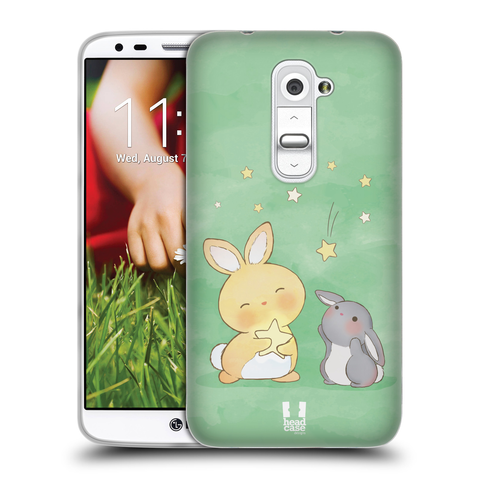 HEAD CASE silikonový obal na mobil LG G2 vzor králíček a hvězdy zelená
