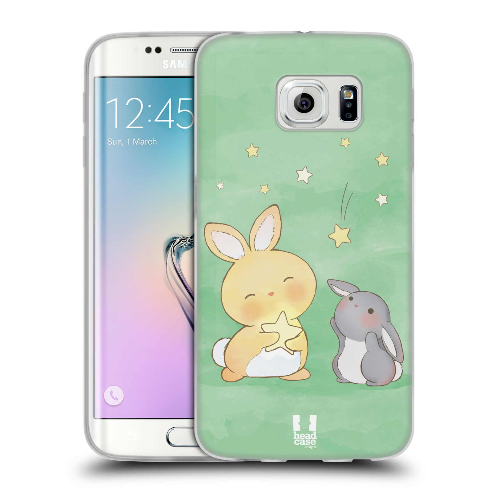 HEAD CASE silikonový obal na mobil Samsung Galaxy S6 EDGE vzor králíček a hvězdy zelená
