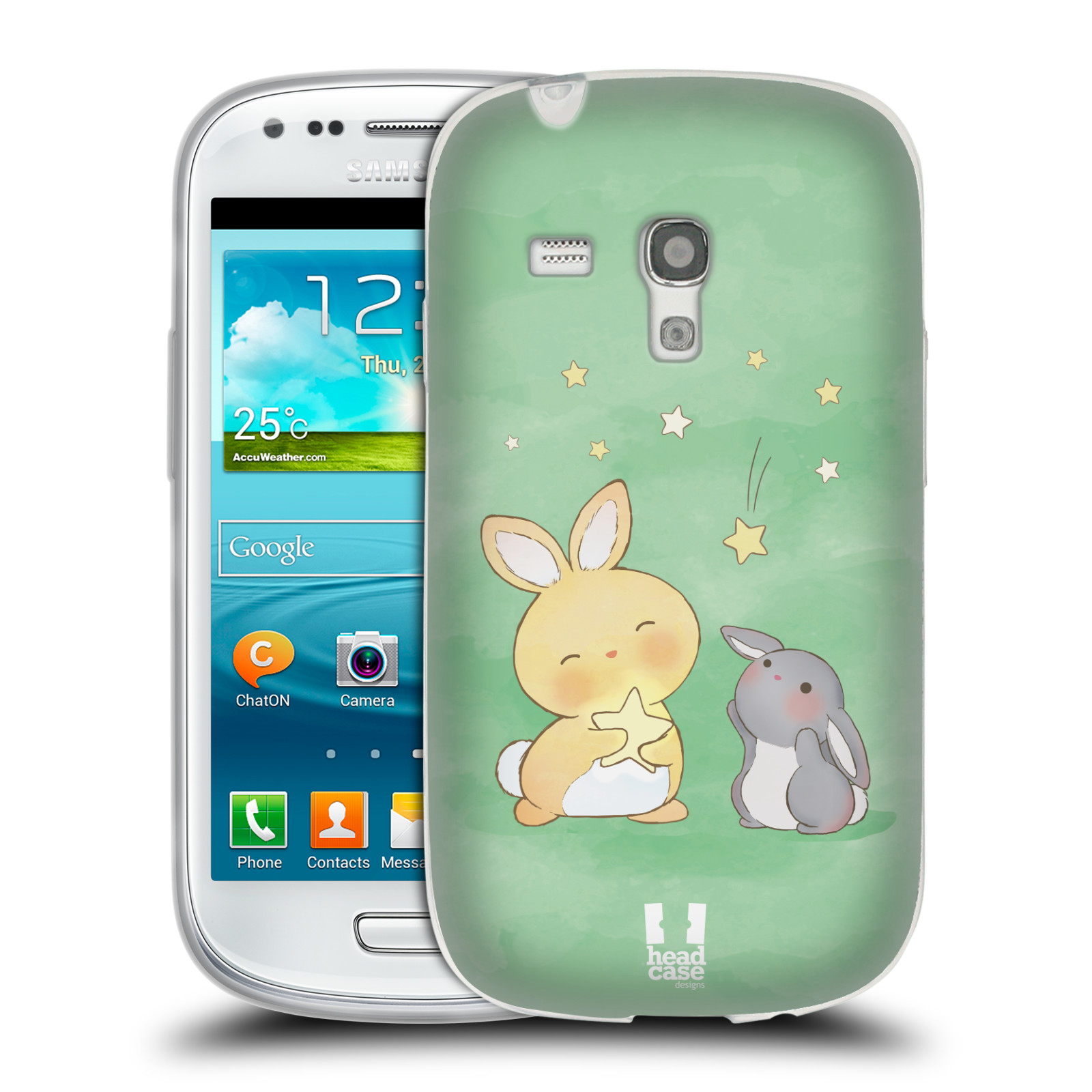 HEAD CASE silikonový obal na mobil Samsung Galaxy S3 MINI i8190 vzor králíček a hvězdy zelená