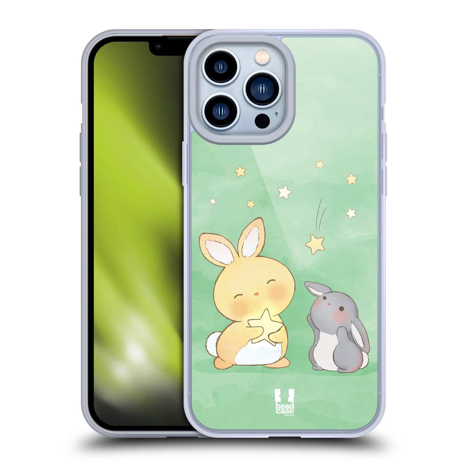 Plastový obal HEAD CASE na mobil Apple Iphone 13 PRO MAX vzor králíček a hvězdy zelená
