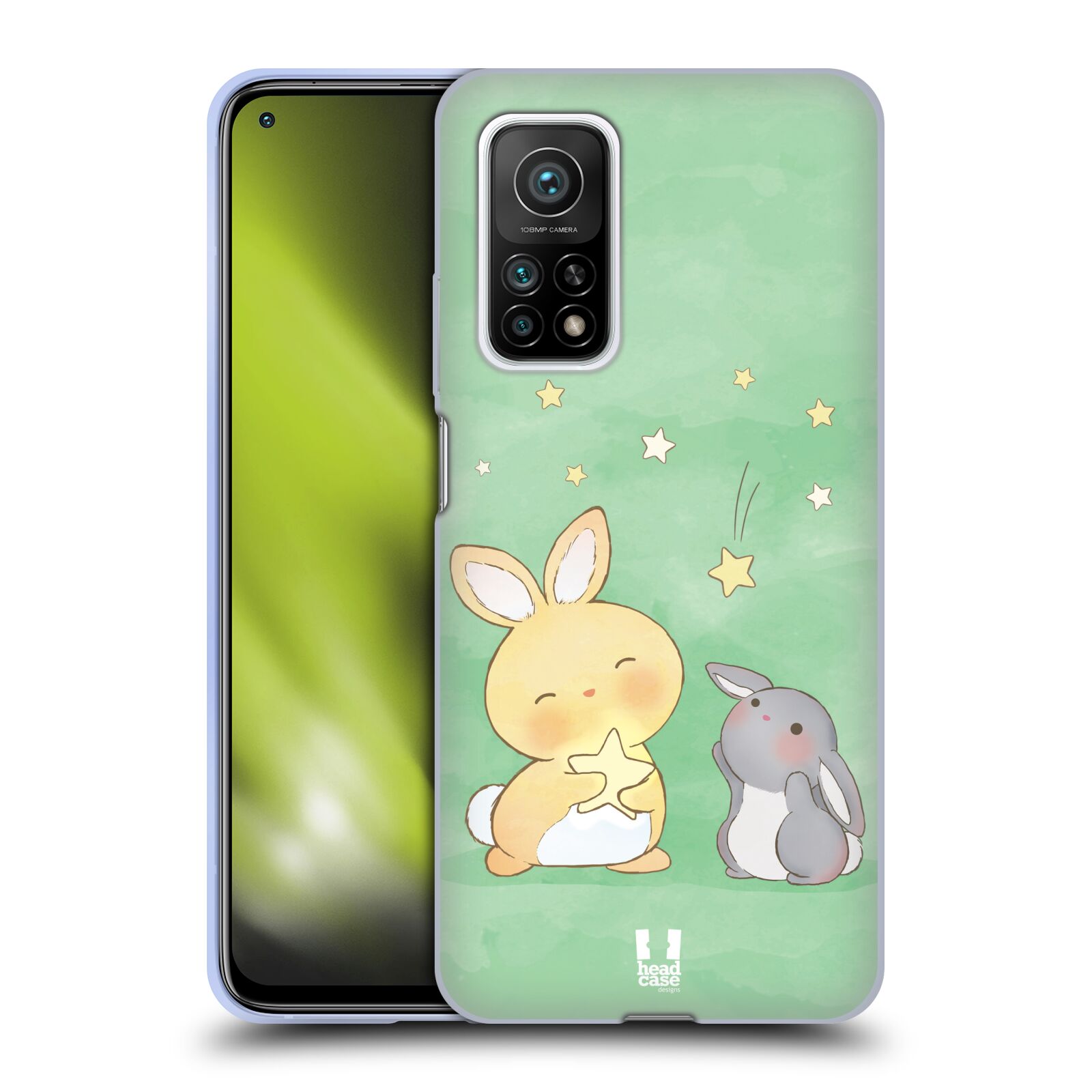 Plastový obal HEAD CASE na mobil Xiaomi Mi 10T a Mi 10T PRO vzor králíček a hvězdy zelená