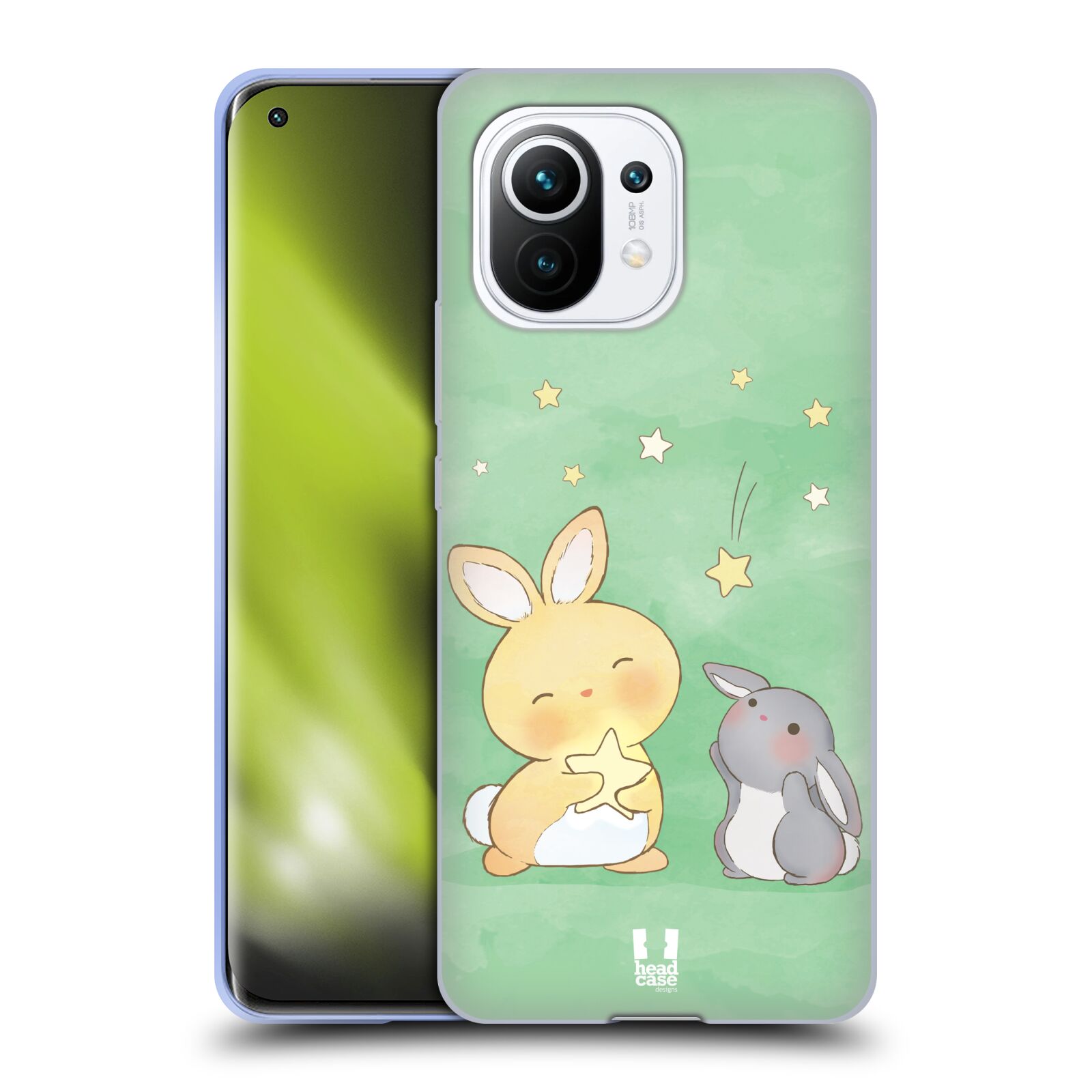 Plastový obal HEAD CASE na mobil Xiaomi Mi 11 vzor králíček a hvězdy zelená