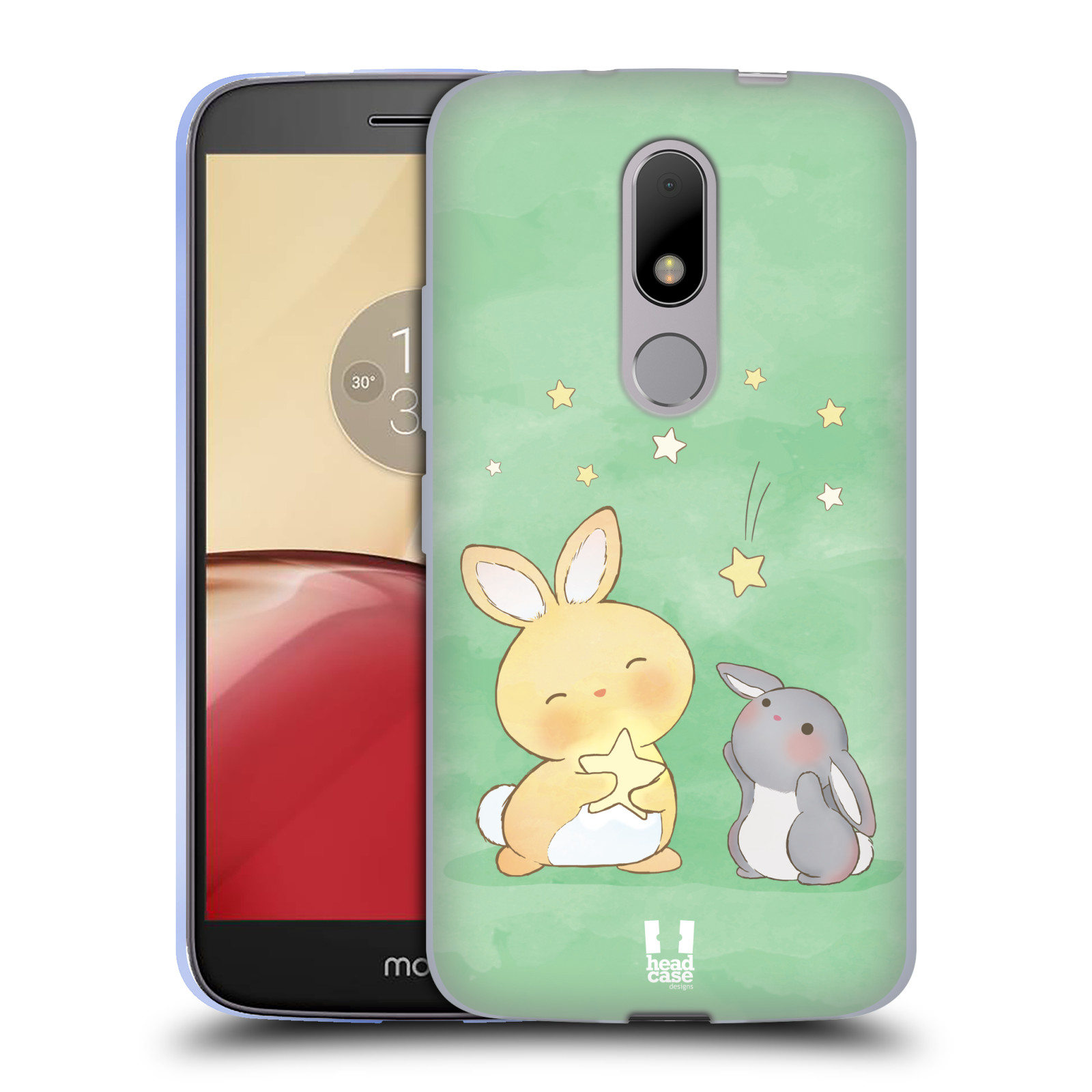 HEAD CASE silikonový obal na mobil Lenovo Moto M vzor králíček a hvězdy zelená