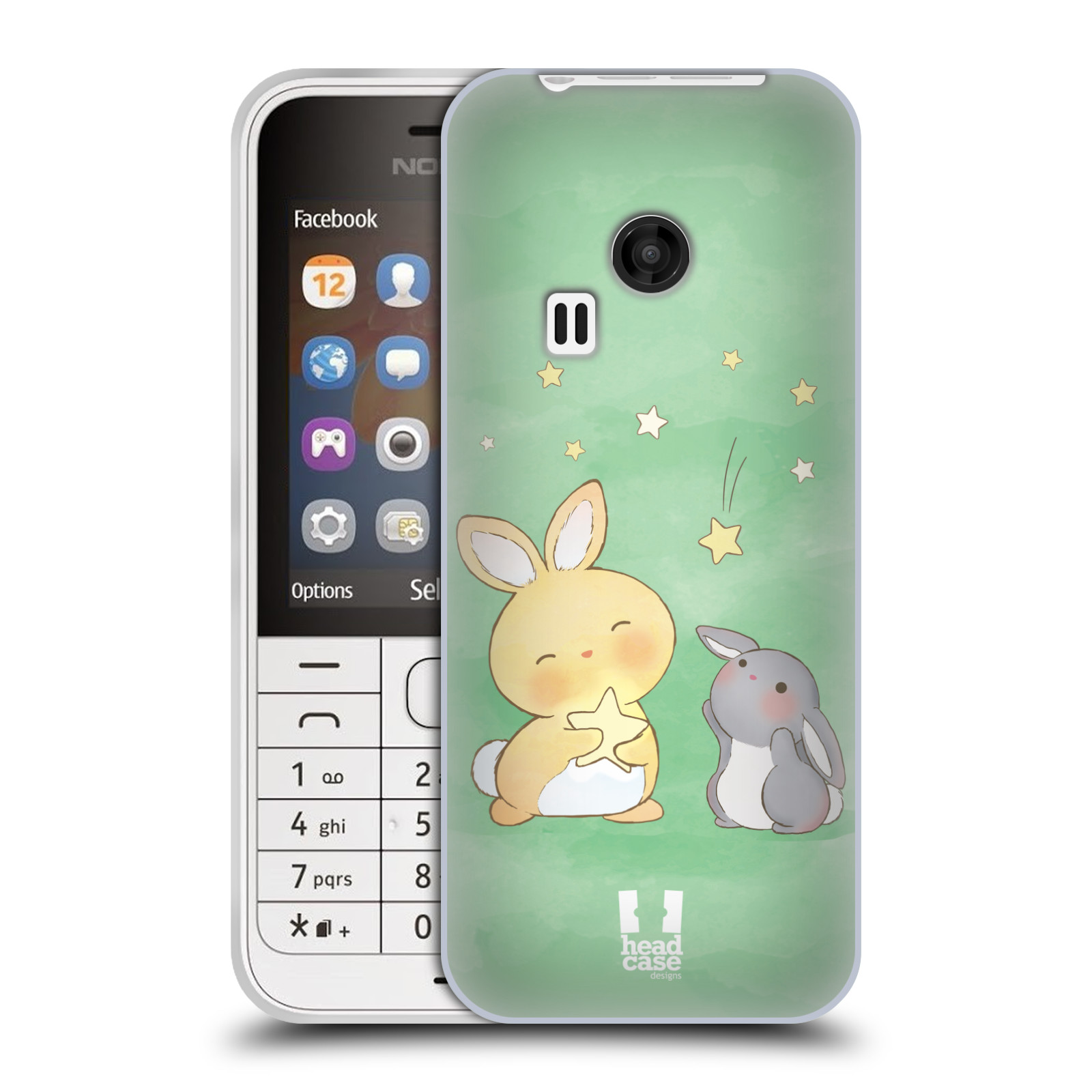 HEAD CASE silikonový obal na mobil NOKIA 220 / NOKIA 220 DUAL SIM vzor králíček a hvězdy zelená