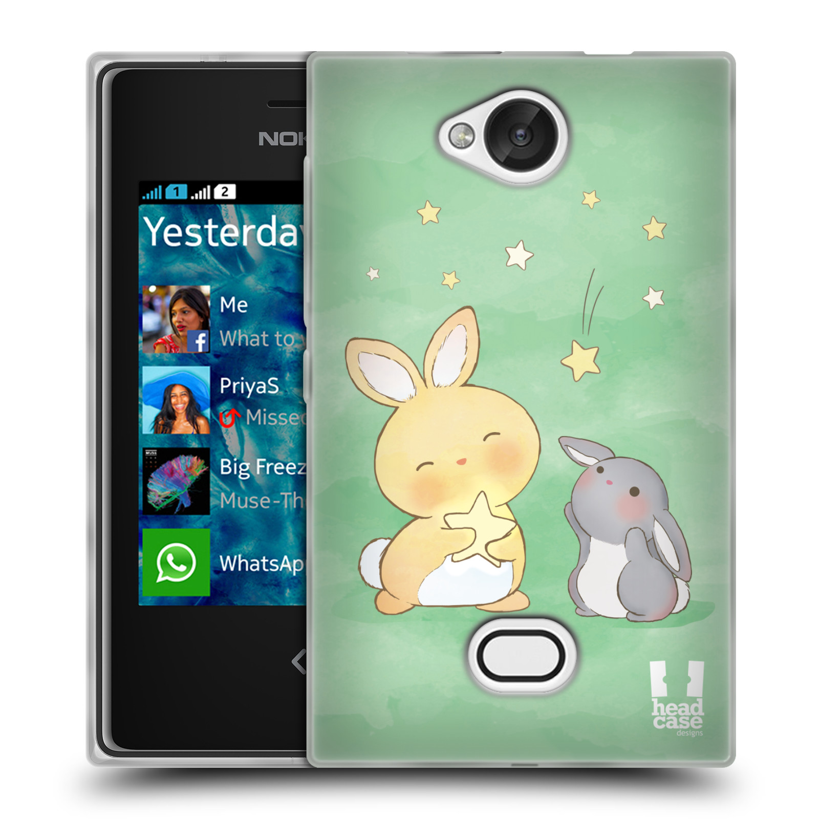 HEAD CASE silikonový obal na mobil NOKIA Asha 503 vzor králíček a hvězdy zelená