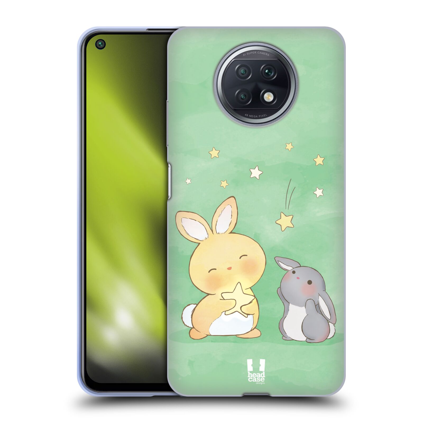 Plastový obal HEAD CASE na mobil Xiaomi Redmi Note 9T vzor králíček a hvězdy zelená