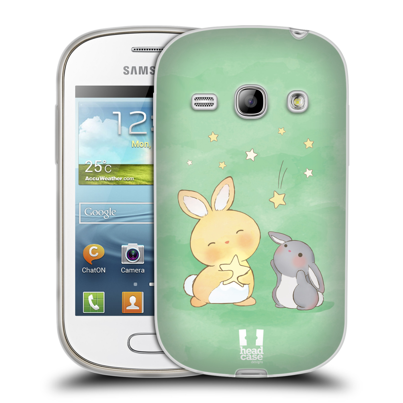 HEAD CASE silikonový obal na mobil Samsung Galaxy FAME vzor králíček a hvězdy zelená