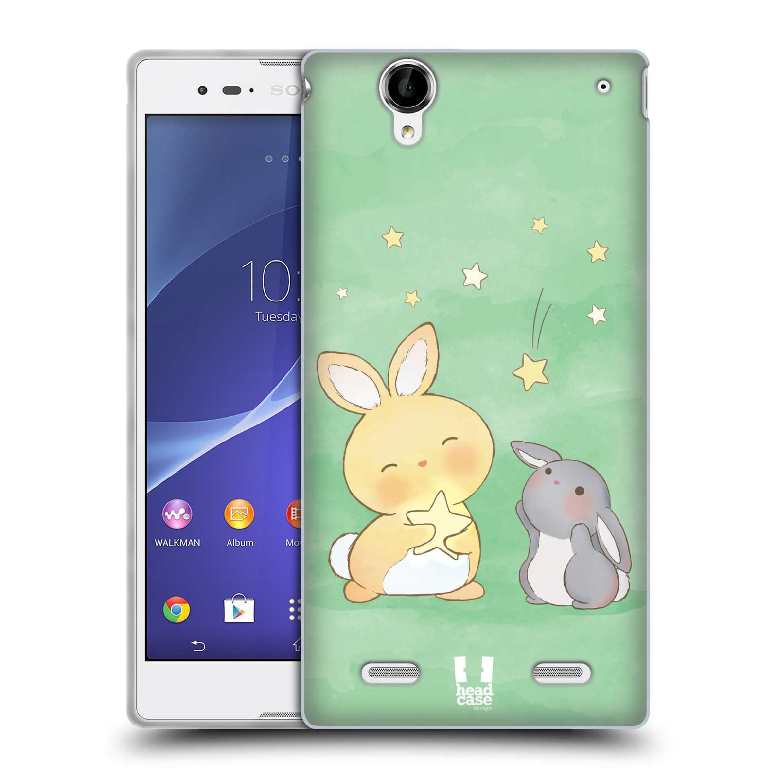 HEAD CASE silikonový obal na mobil Sony Xperia T2 Ultra/T2 Ultra DUAL SIM vzor králíček a hvězdy zelená