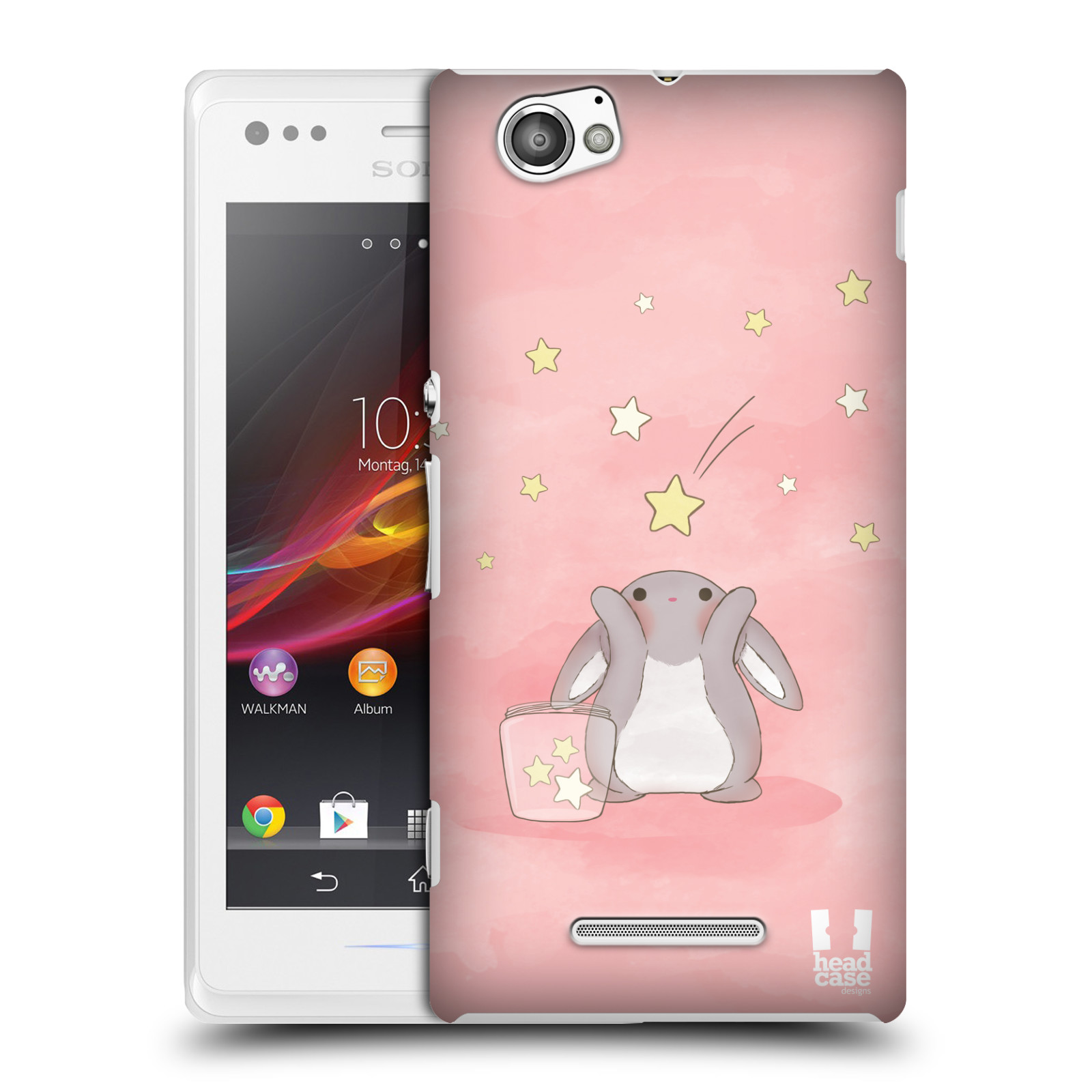 HEAD CASE plastový obal na mobil Sony Xperia M vzor králíček a hvězdy růžová