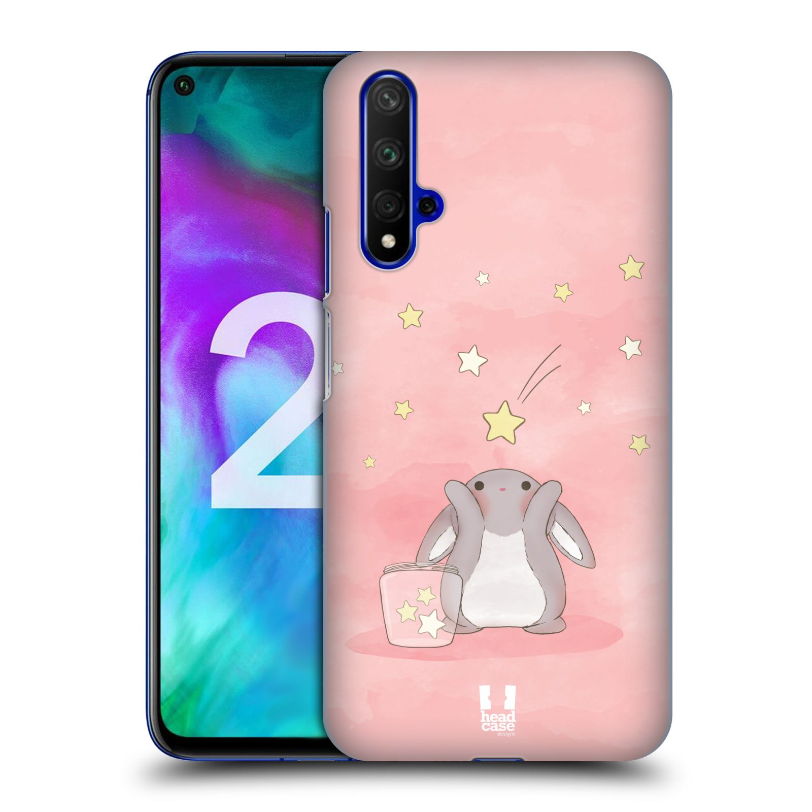 Pouzdro na mobil Honor 20 - HEAD CASE - vzor králíček a hvězdy růžová