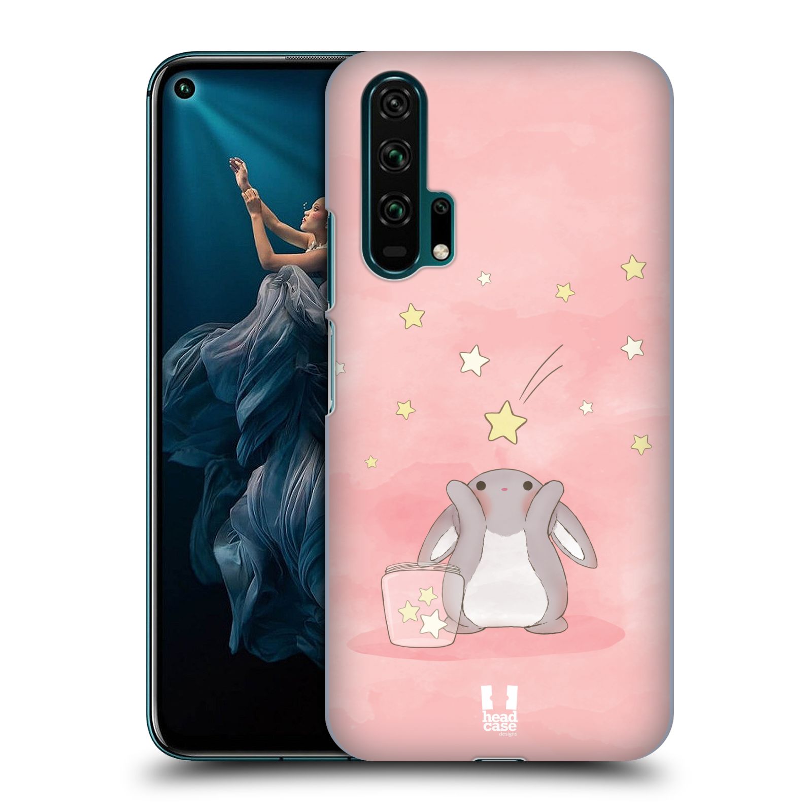 Pouzdro na mobil Honor 20 PRO - HEAD CASE - vzor králíček a hvězdy růžová