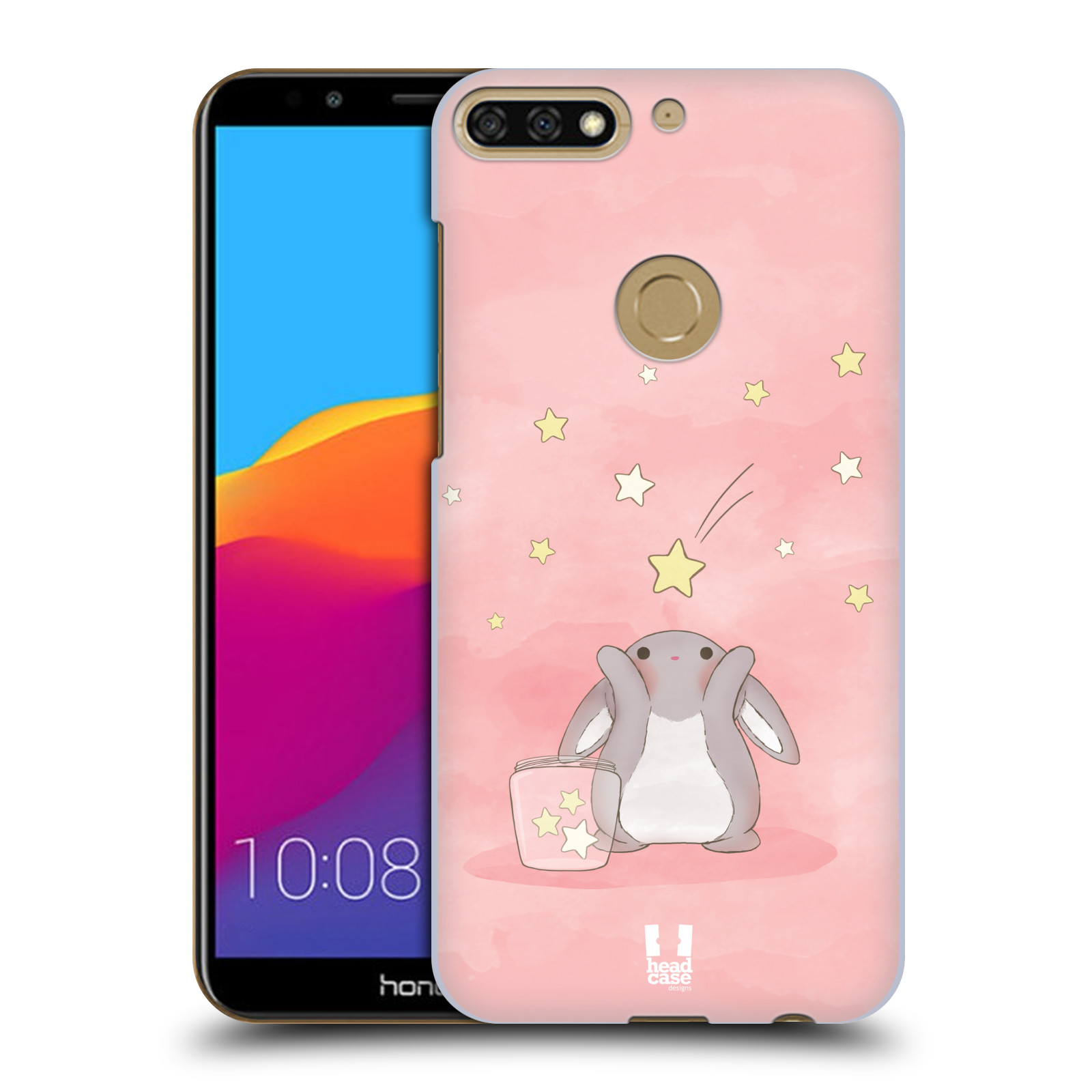 HEAD CASE plastový obal na mobil Honor 7c vzor králíček a hvězdy růžová