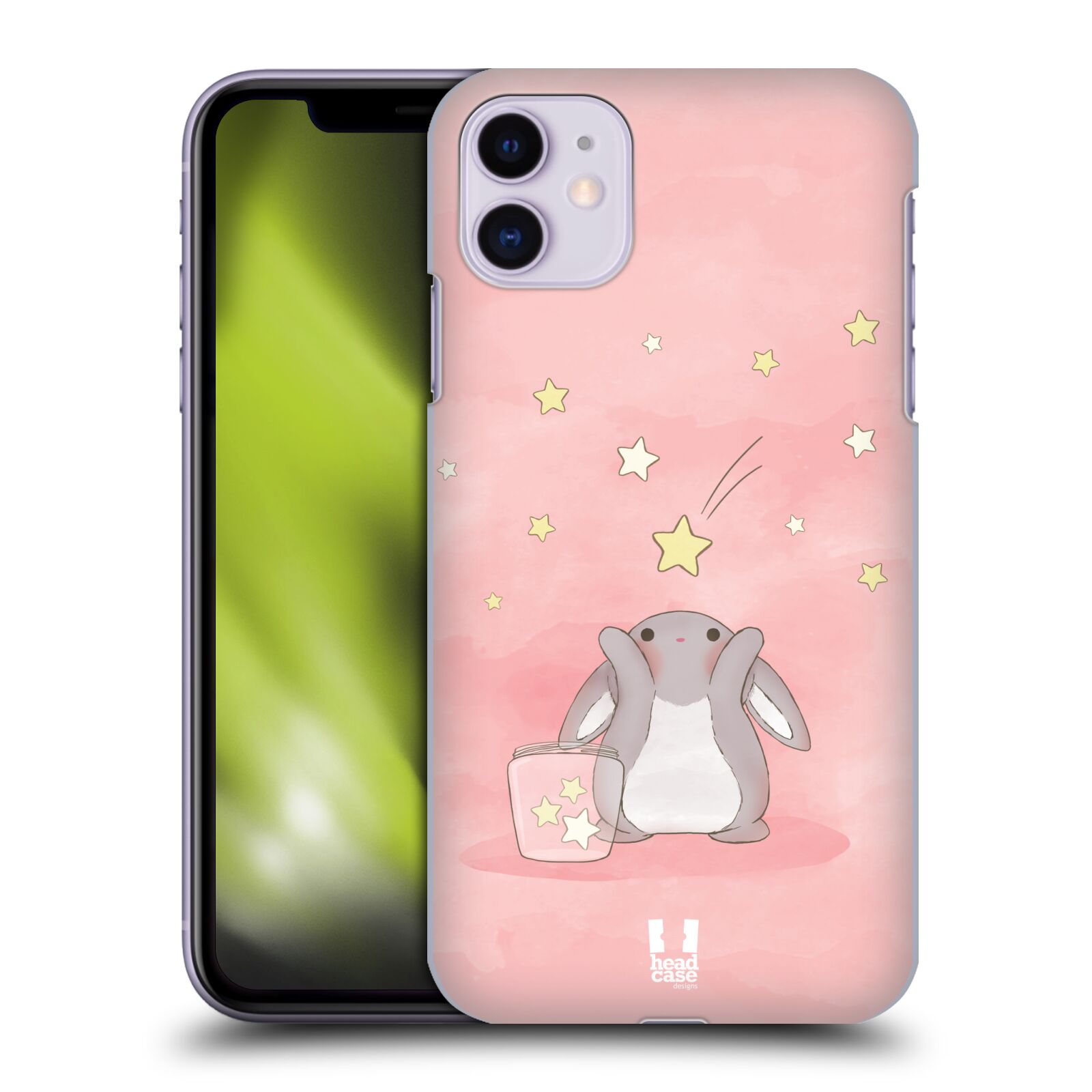 Pouzdro na mobil Apple Iphone 11 - HEAD CASE - vzor králíček a hvězdy růžová