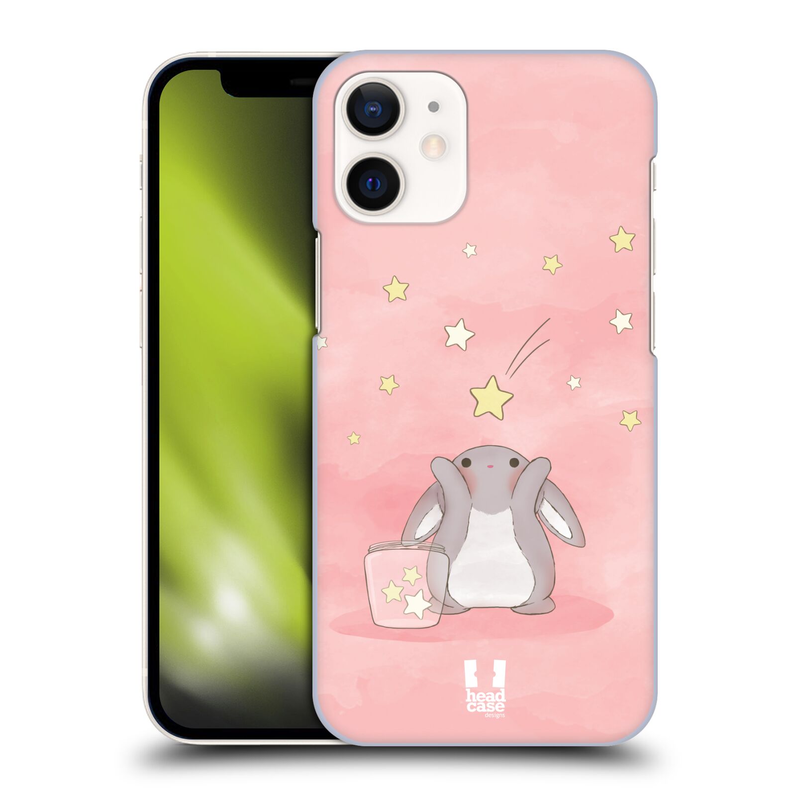 Plastový obal na mobil Apple Iphone 12 MINI vzor králíček a hvězdy růžová