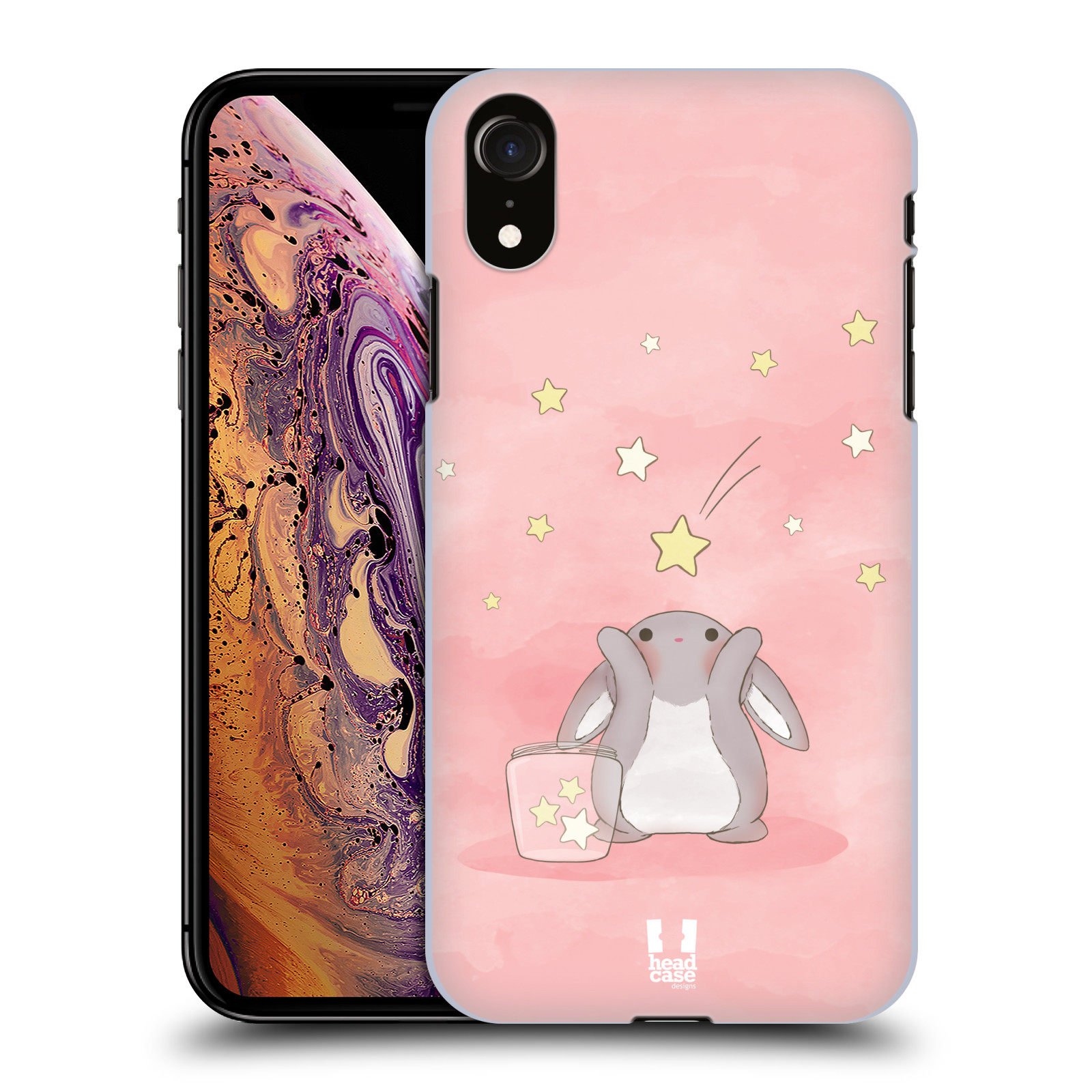 HEAD CASE plastový obal na mobil Apple Iphone XR vzor králíček a hvězdy růžová