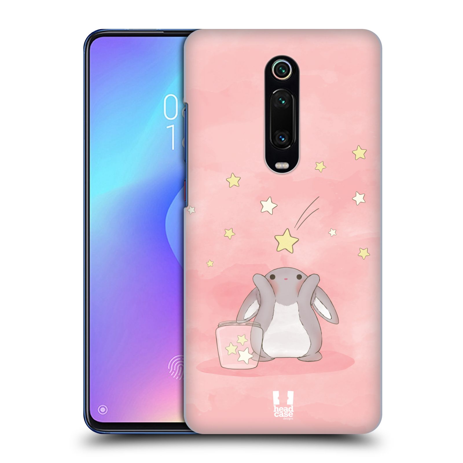 Pouzdro na mobil Xiaomi Mi 9T PRO - HEAD CASE - vzor králíček a hvězdy růžová