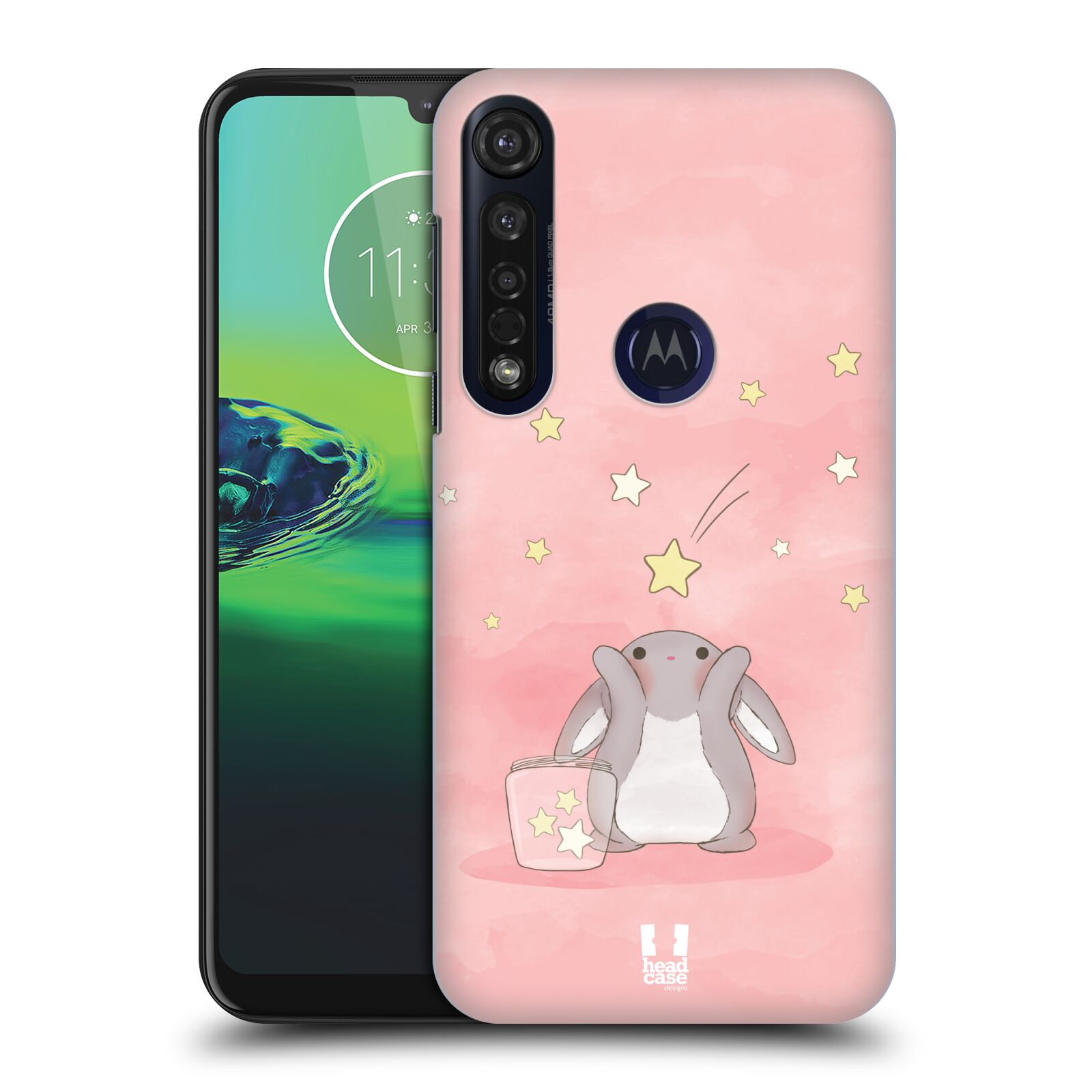 Pouzdro na mobil Motorola Moto G8 PLUS - HEAD CASE - vzor králíček a hvězdy růžová