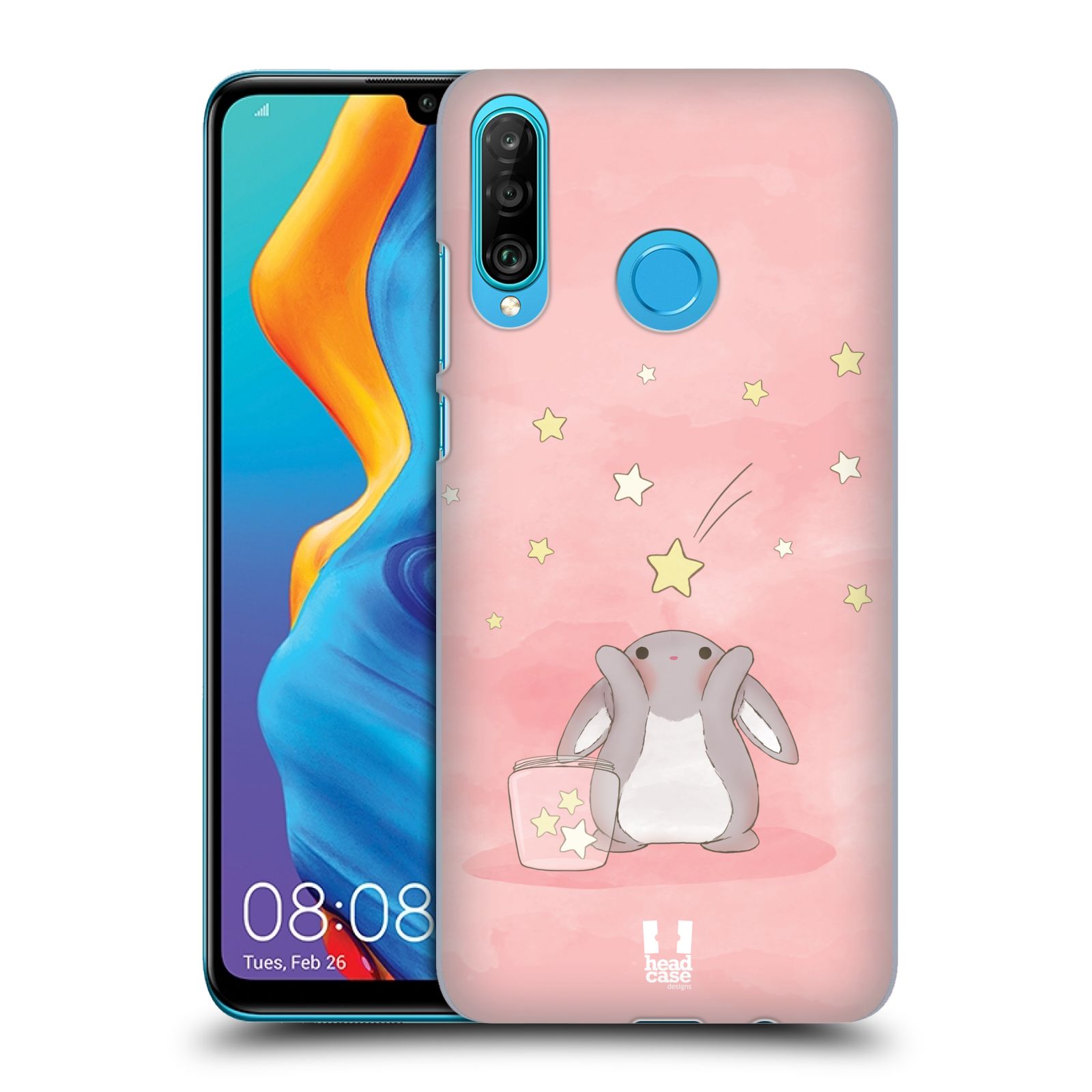 Pouzdro na mobil Huawei P30 LITE - HEAD CASE - vzor králíček a hvězdy růžová