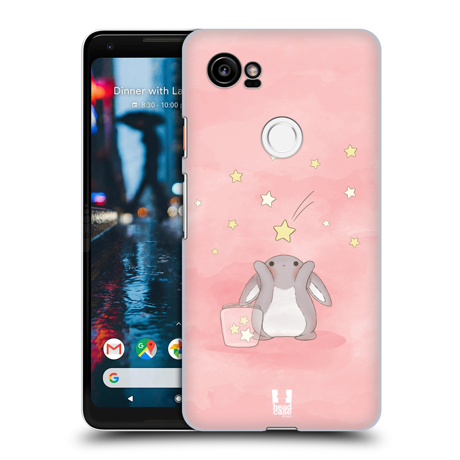 HEAD CASE plastový obal na mobil Google Pixel 2 XL vzor králíček a hvězdy růžová